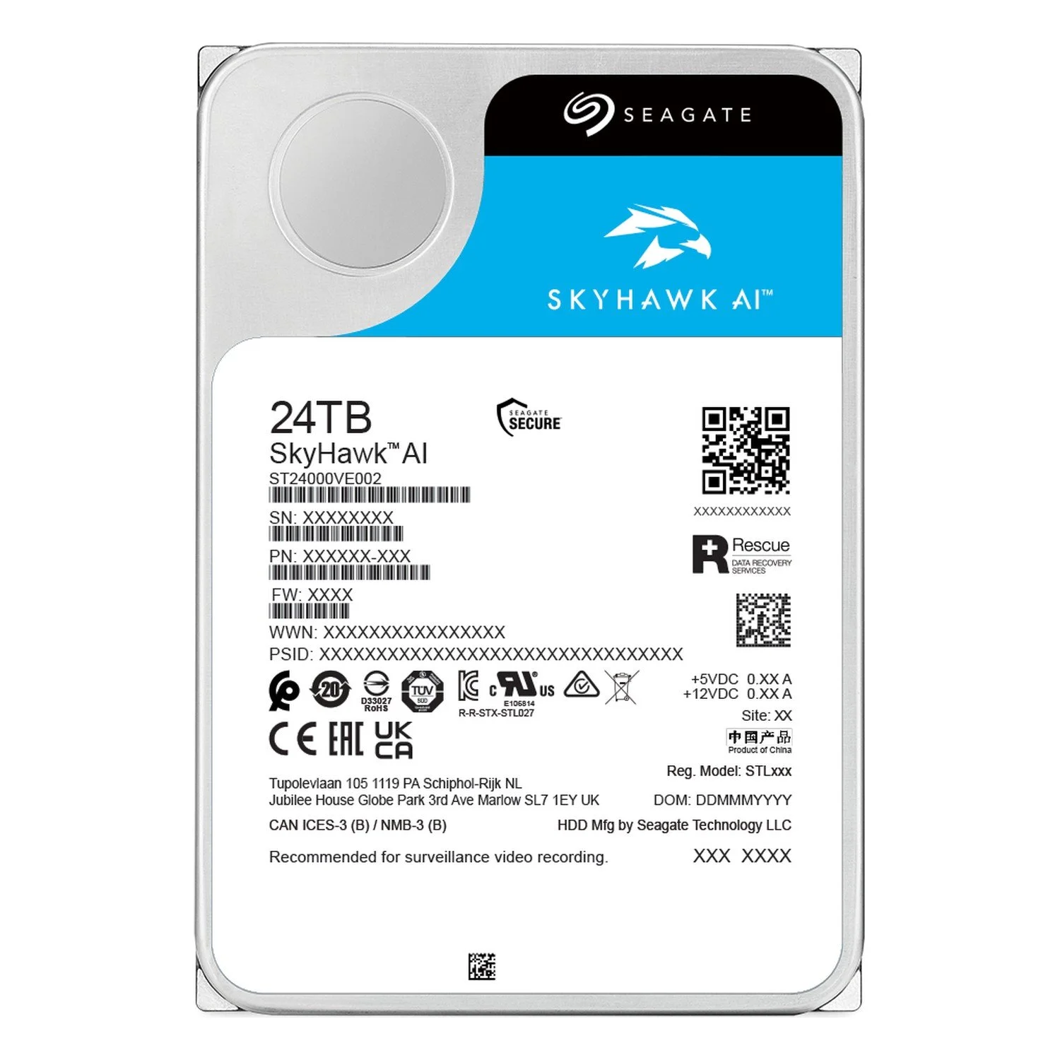 Seagate SkyHawk AI Surveillance Hard Drive SATA - 24TB — product view 3