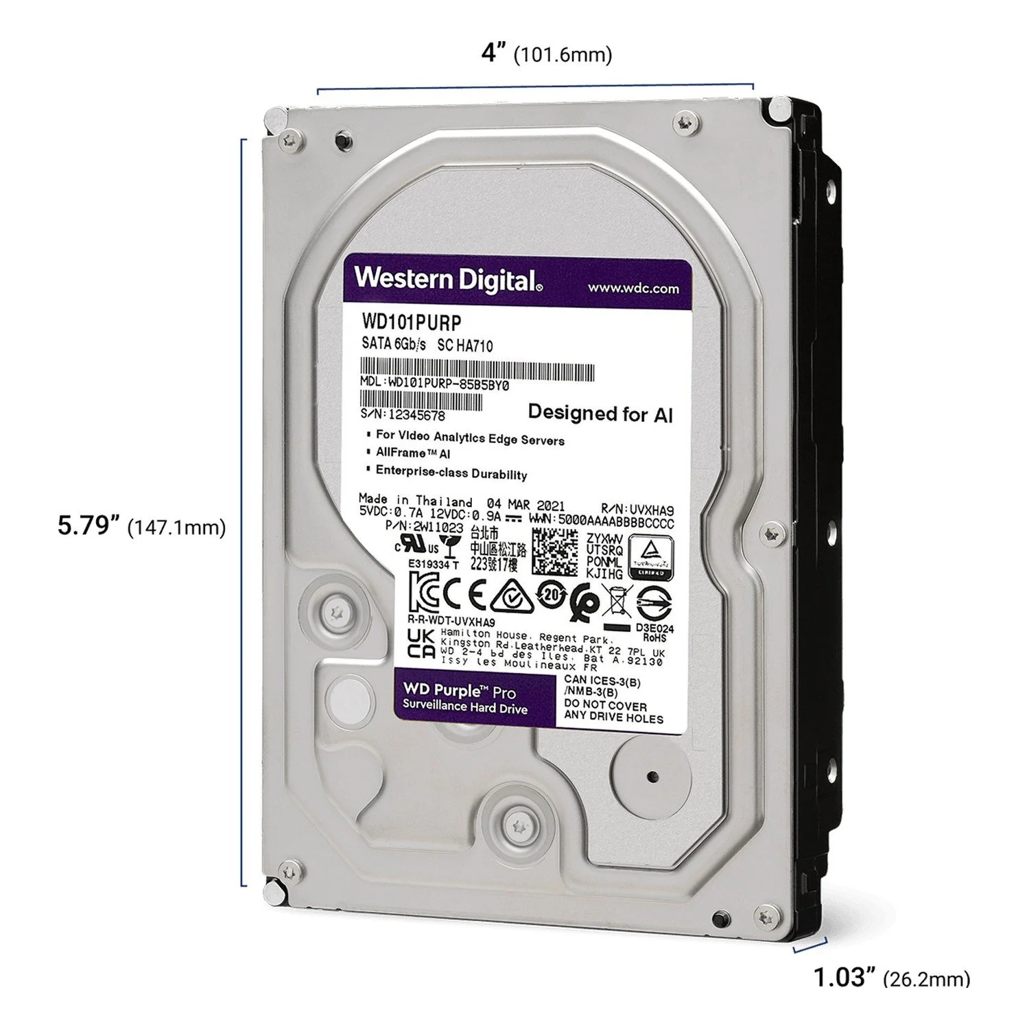 Western Digital Purple Pro Surveillance Hard Drive SATA - 18TB — product view 3