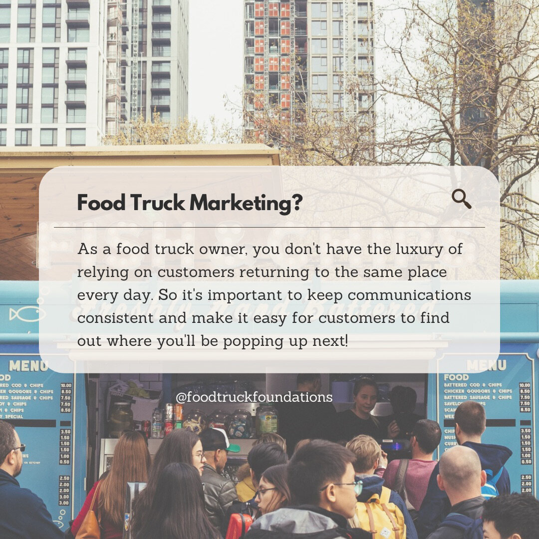 Here're my top 5 tips for marketing your food truck: ​​​​​​​​
​​​​​​​​
1- Post consistently, e.g. where you'll be this week, behind-the-scenes making your most popular dish, or throwback posts to awesome events. ​​​​​​​​
​​​​​​​​
2- Showcase your foo
