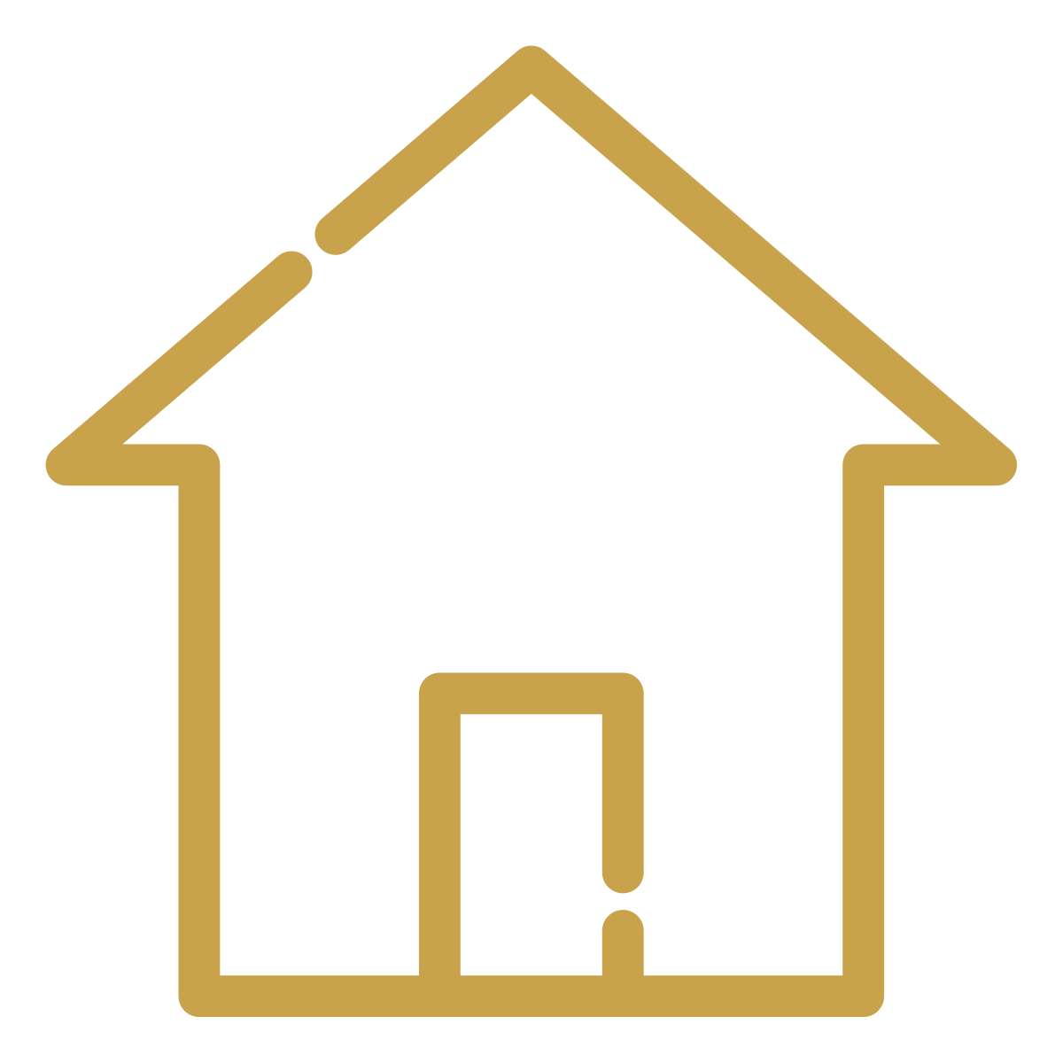 Gold outline of a house with a door and window inside.