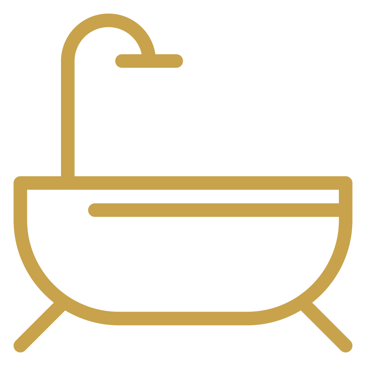 Simple line drawing of a bathtub with a showerhead