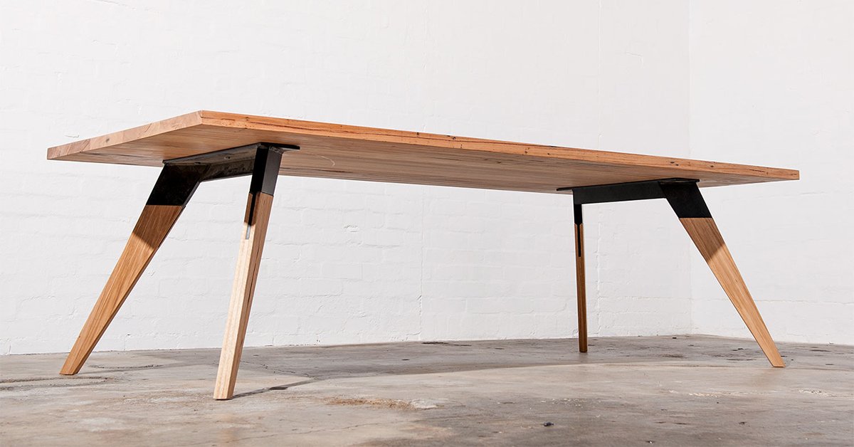 modern timber and metal dining table