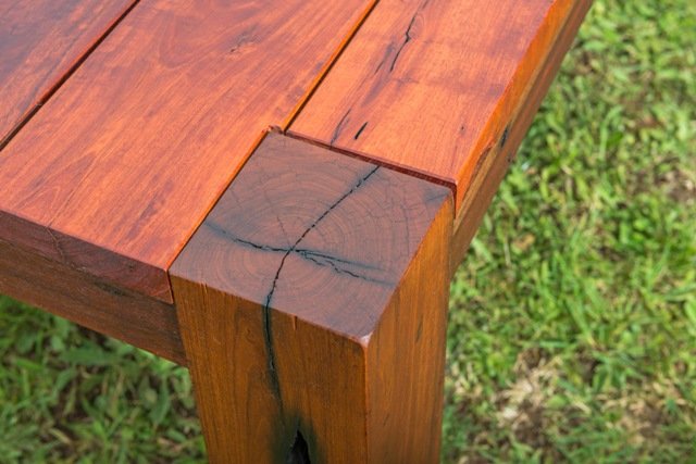Solid recycled timber leg