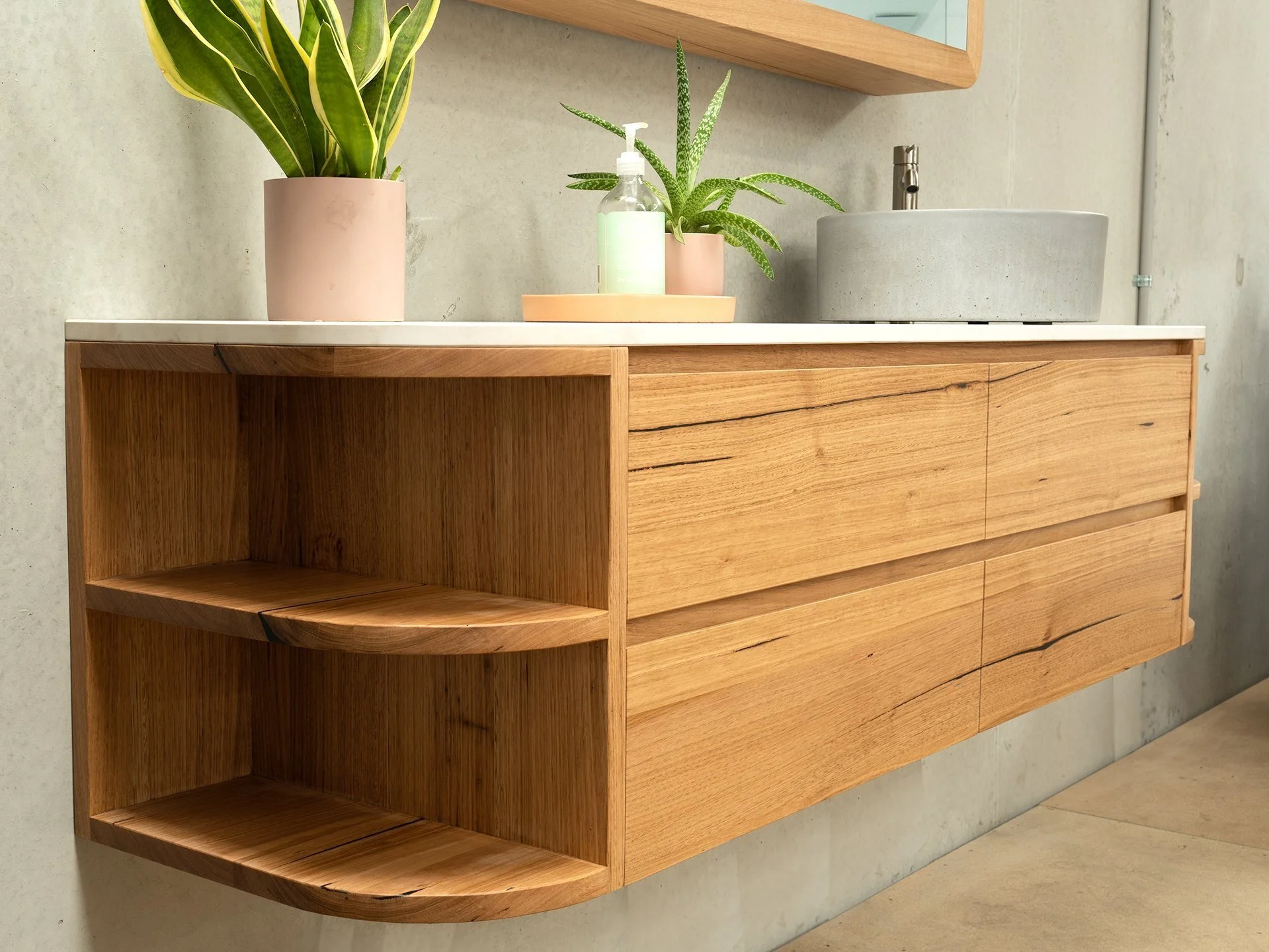 Lennox timber and concrete powder room vanity | Bombora Custom Furniture