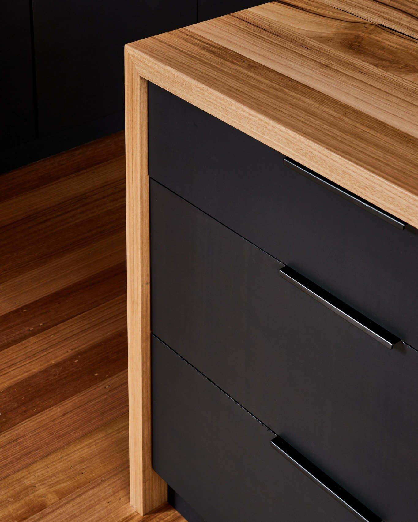 Real timber bench tops and black cabinetry.... a perfect match!