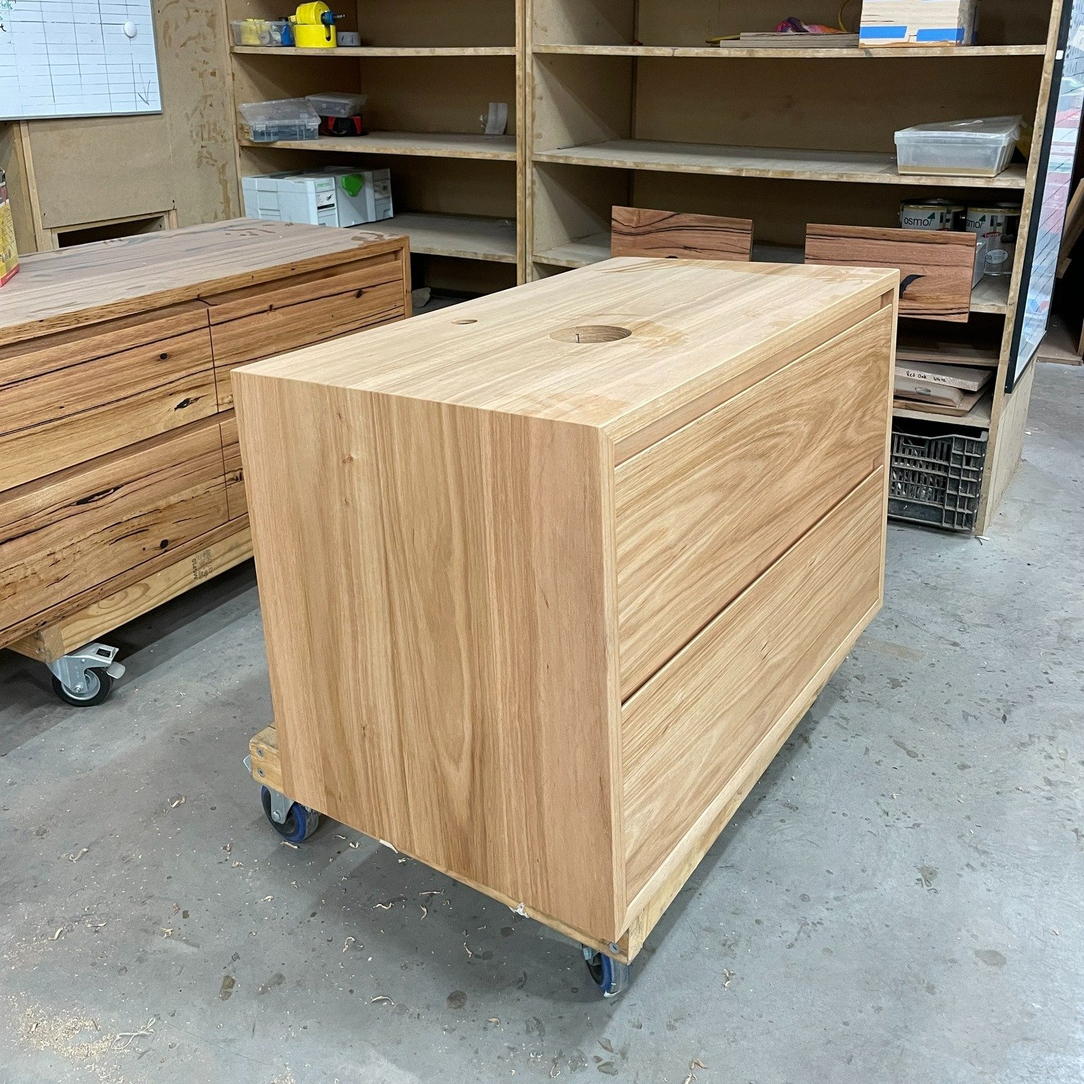 A beautiful compact Australian Chestnut timber vanity is all ready to head off to its new home minus the inescapable dust... the battle is real!

  #ilukavanity #bathroomdesign #furnituremaker
