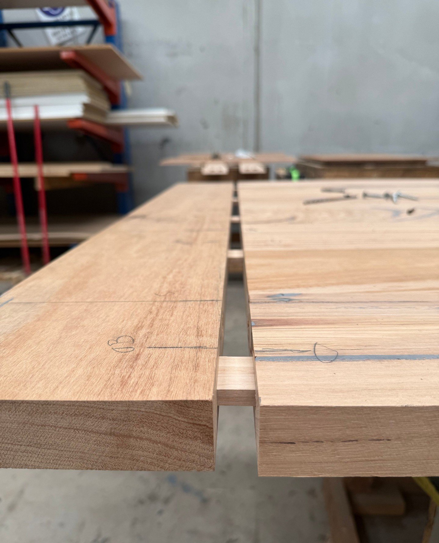 In the workshop today one of our makers is crafting a breadboard end for a timber door &mdash; a technique that adds both strength and visual detail to our solid timber doors. The slim, &lsquo;biscuits&rsquo; are inserted into precise slots, helping 