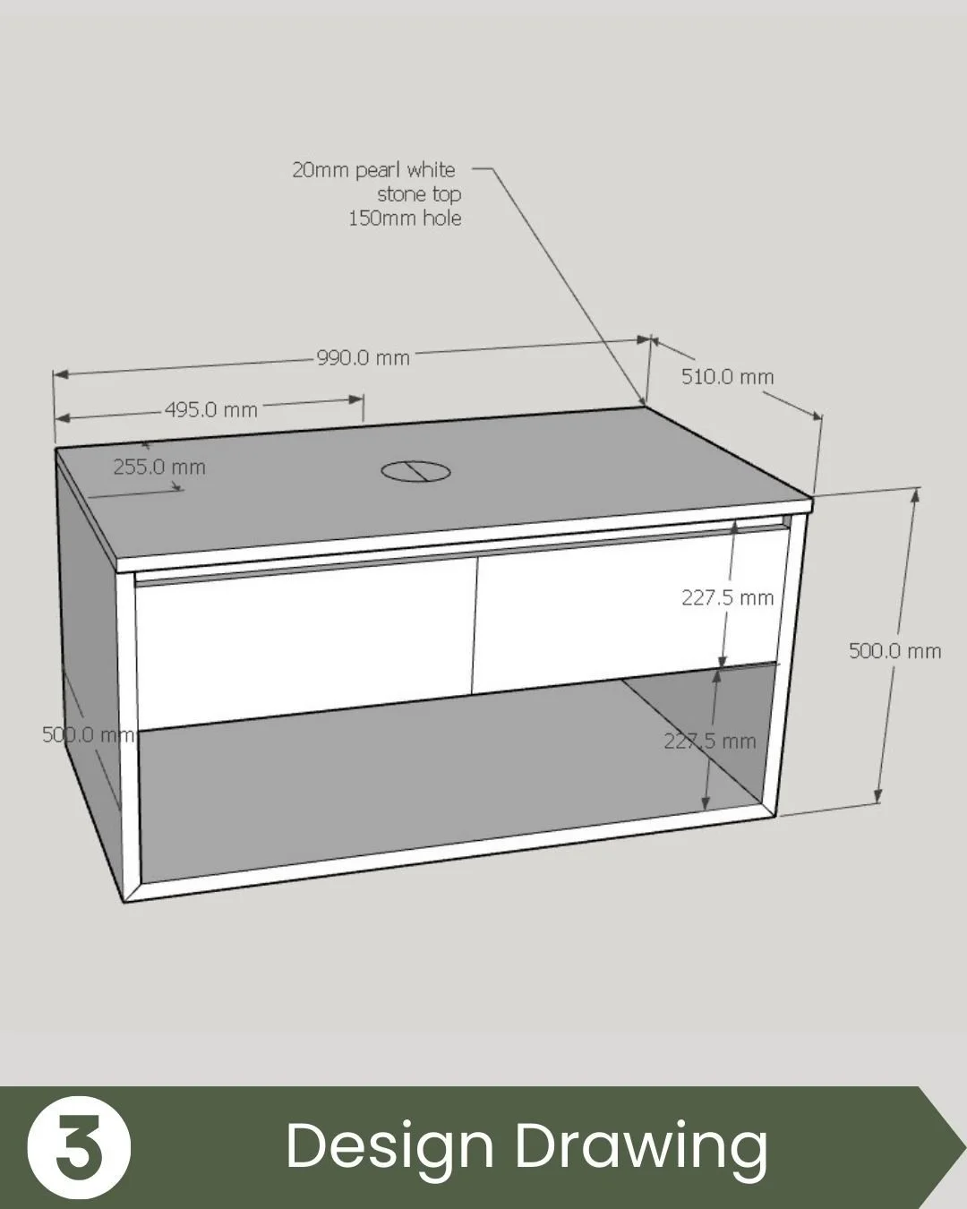✏️ Step 3 &gt; Design Drawing⁠
⁠
Once your deposit and order form are in, it&rsquo;s time to bring your ideas to life on paper.⁠
⁠
Our head furniture maker, Luke, will prepare customised design drawings for your piece showing dimensions, layout, and 