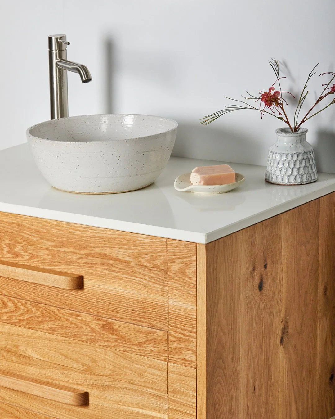 Stone tops are a durable, functional and low-maintenance option for a timber vanity. ⁠
⁠
We love how the white top contrasts with the timber to make it pop! ⁠
⁠
To see some of the 1000's of stone top vanities we have created over the years, check out