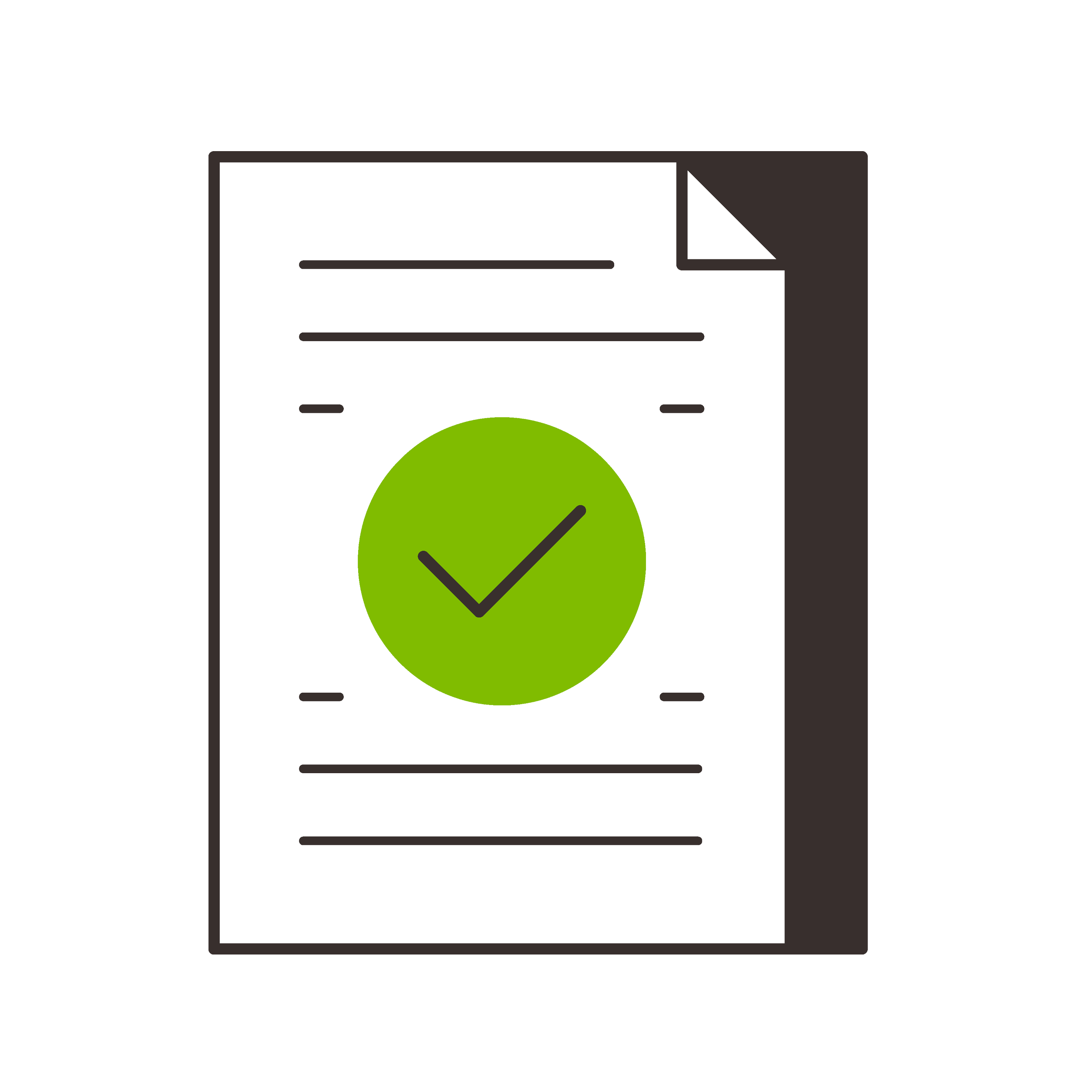 A document with a large green checkmark symbol in the center.