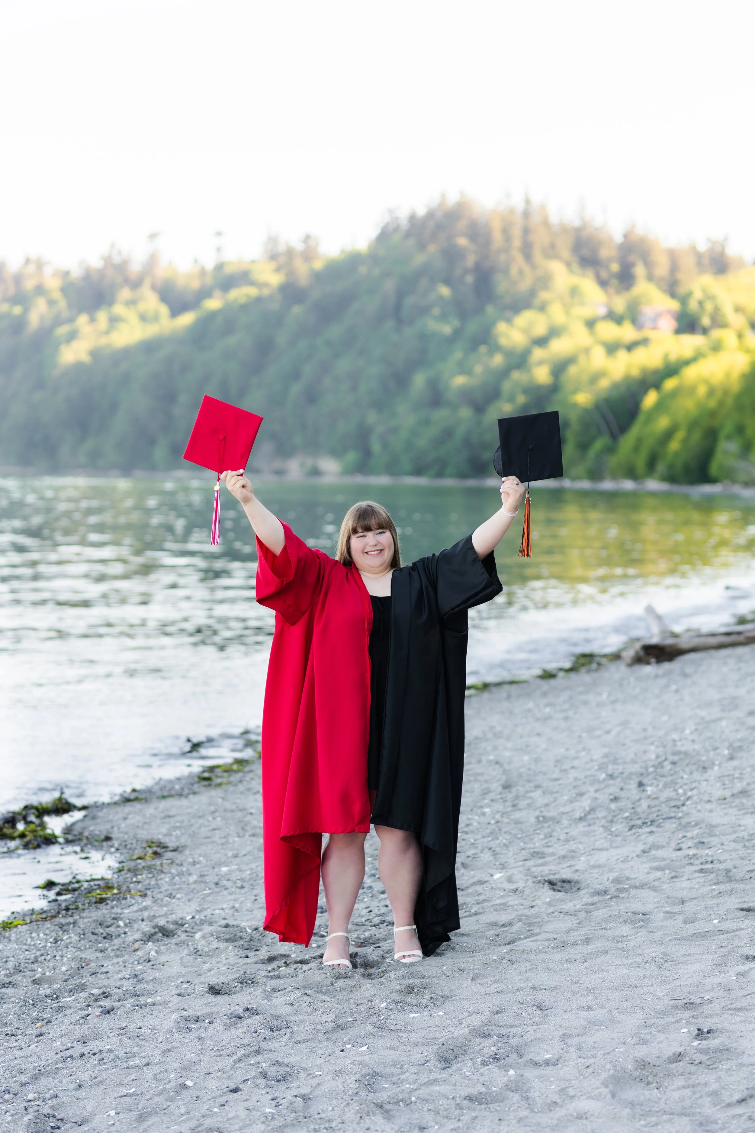Washington grad pic with high school and Running Start caps and gowns