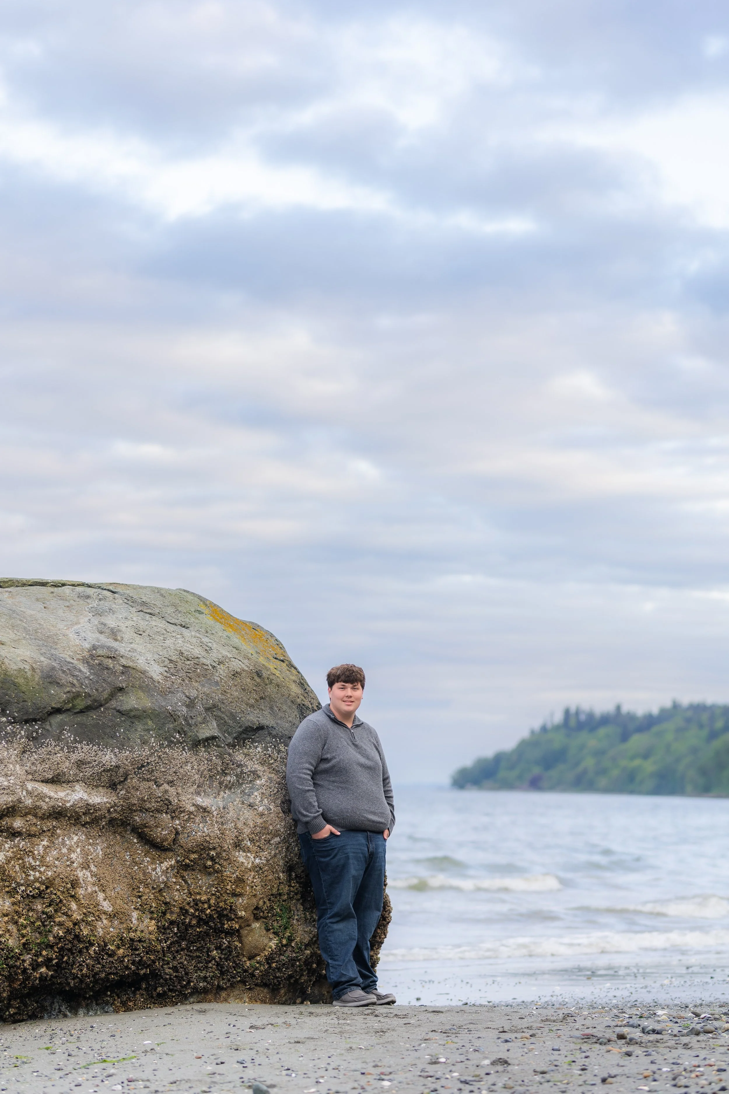 Moody Kitsap senior picture taken in the spring at a Hansville beach
