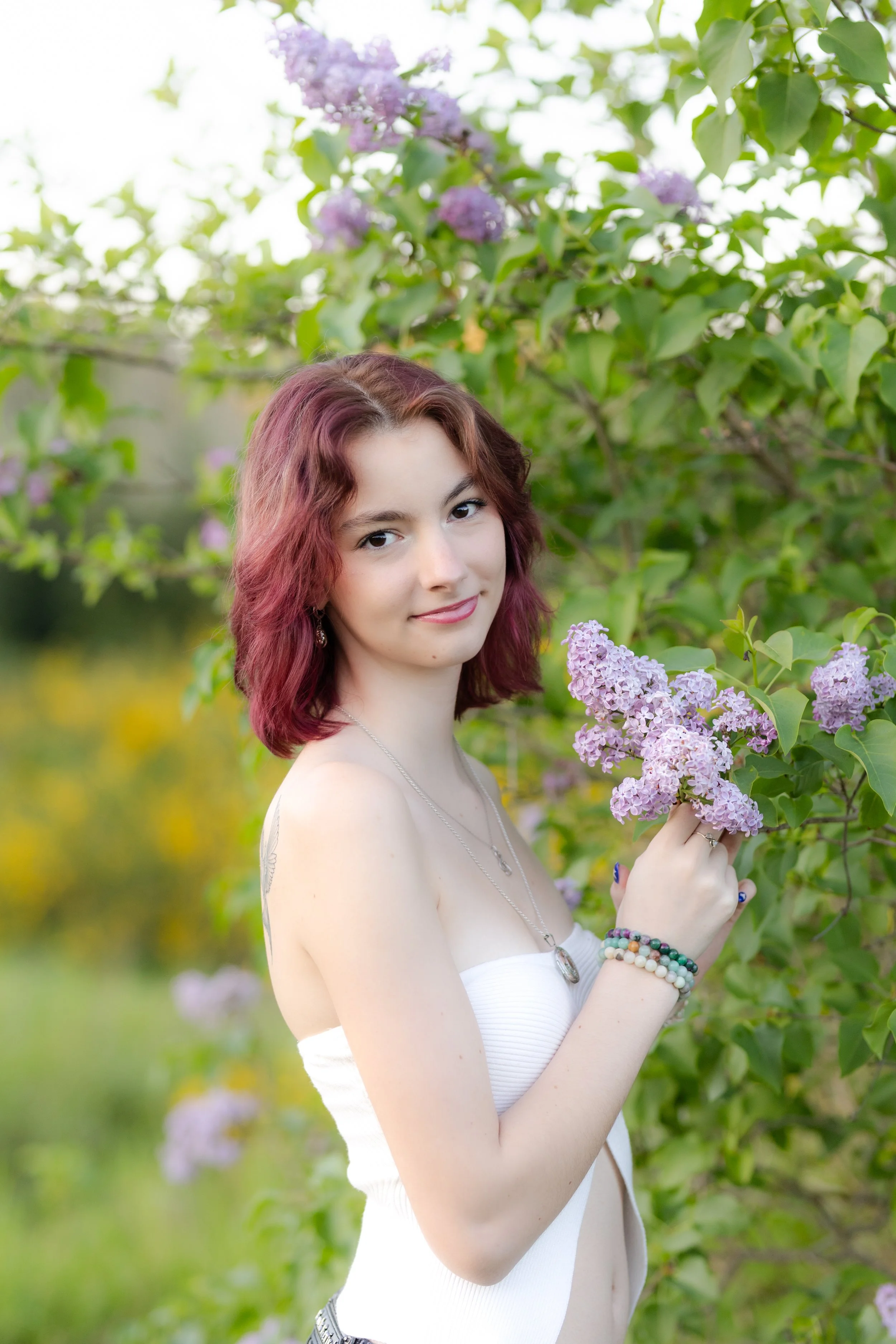 Gig Harbor senior picture taken in the spring with flowers