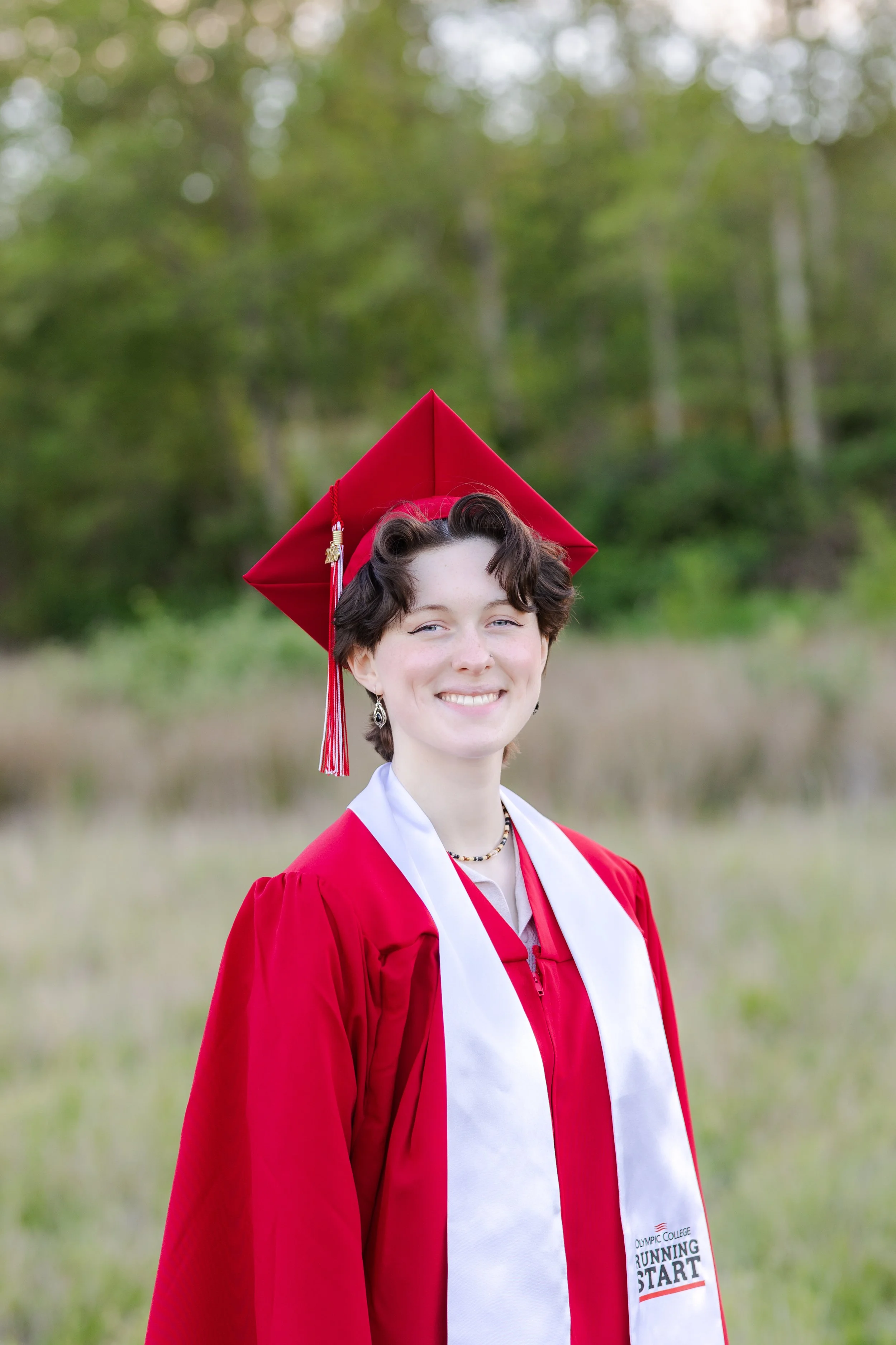 Olympic College cap and gown graduation picture
