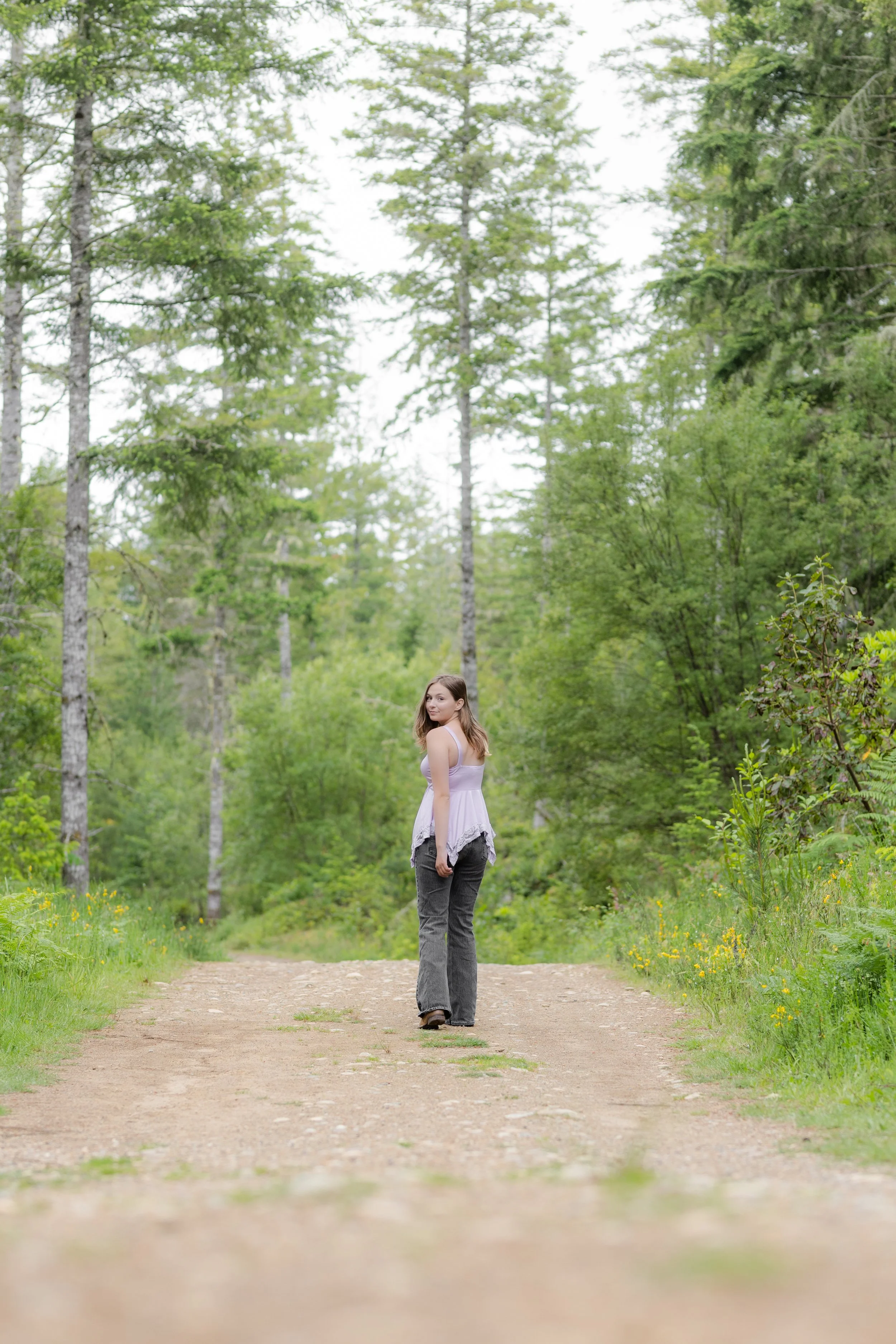 Senior picture of a girl taken in a forest in Silverdale, WA