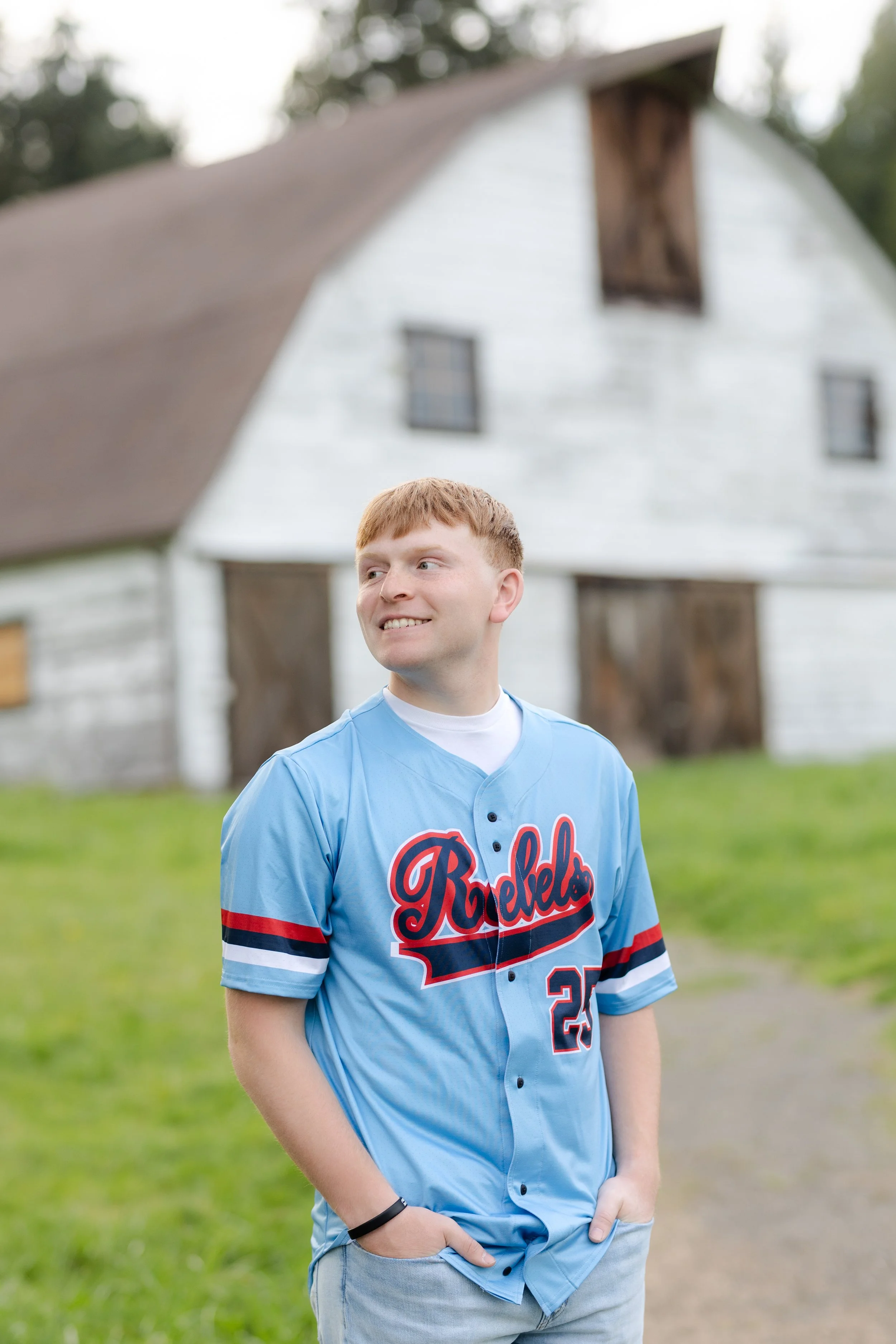 Baseball jersey senior photo taken in Kitsap County, WA