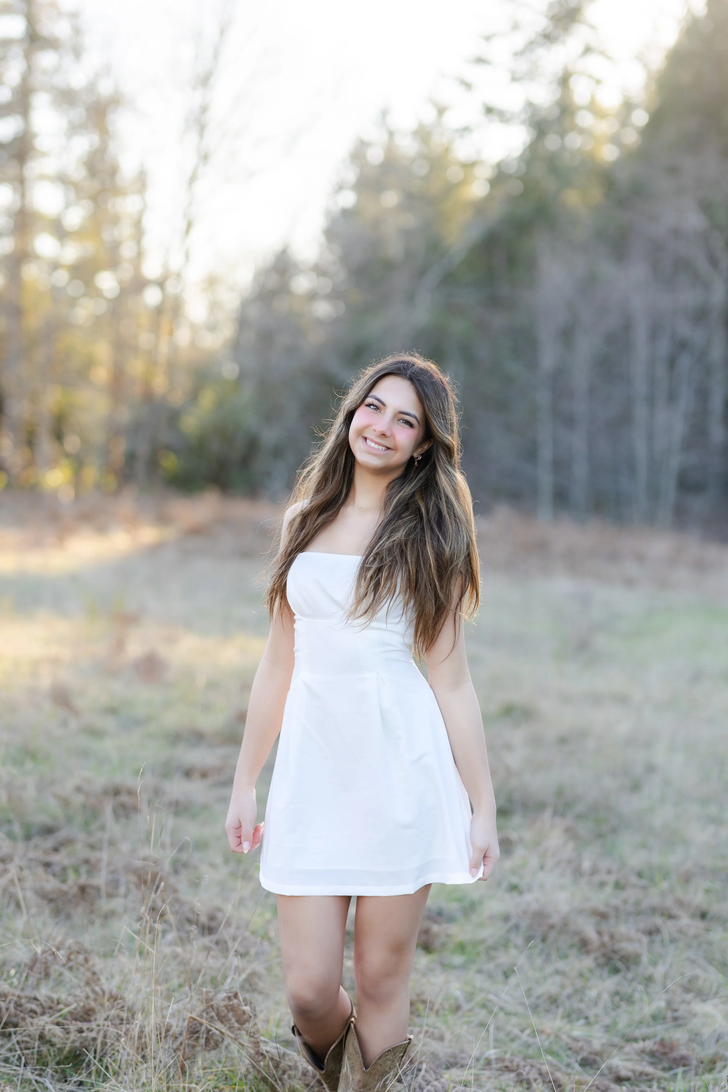 Sunny, winter senior photo taken in South Kitsap, Washington