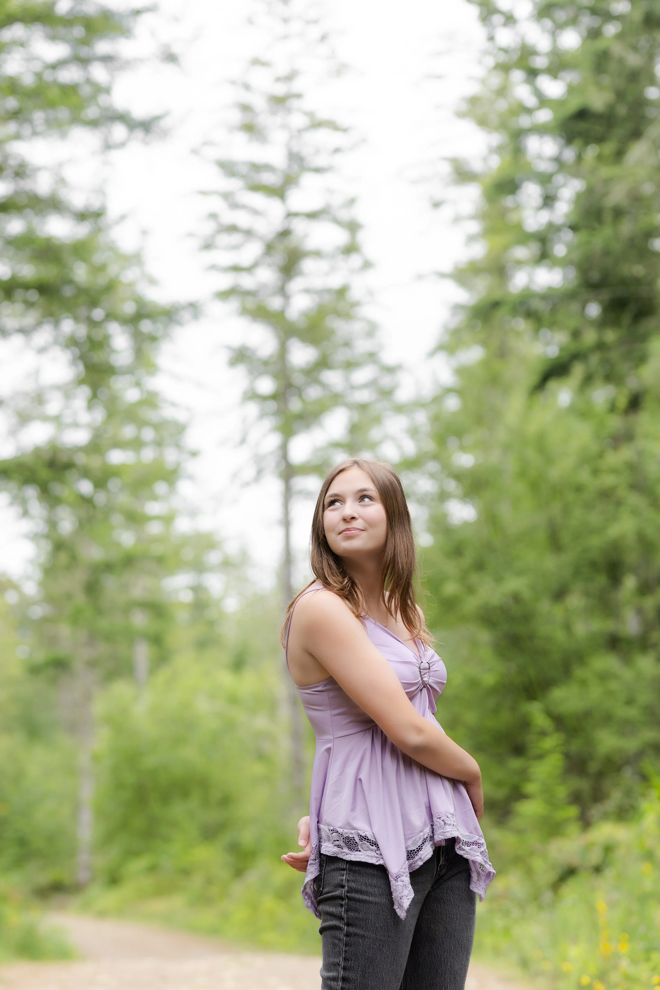 Senior picture of a girl taken in a forest in Kitsap County, WA