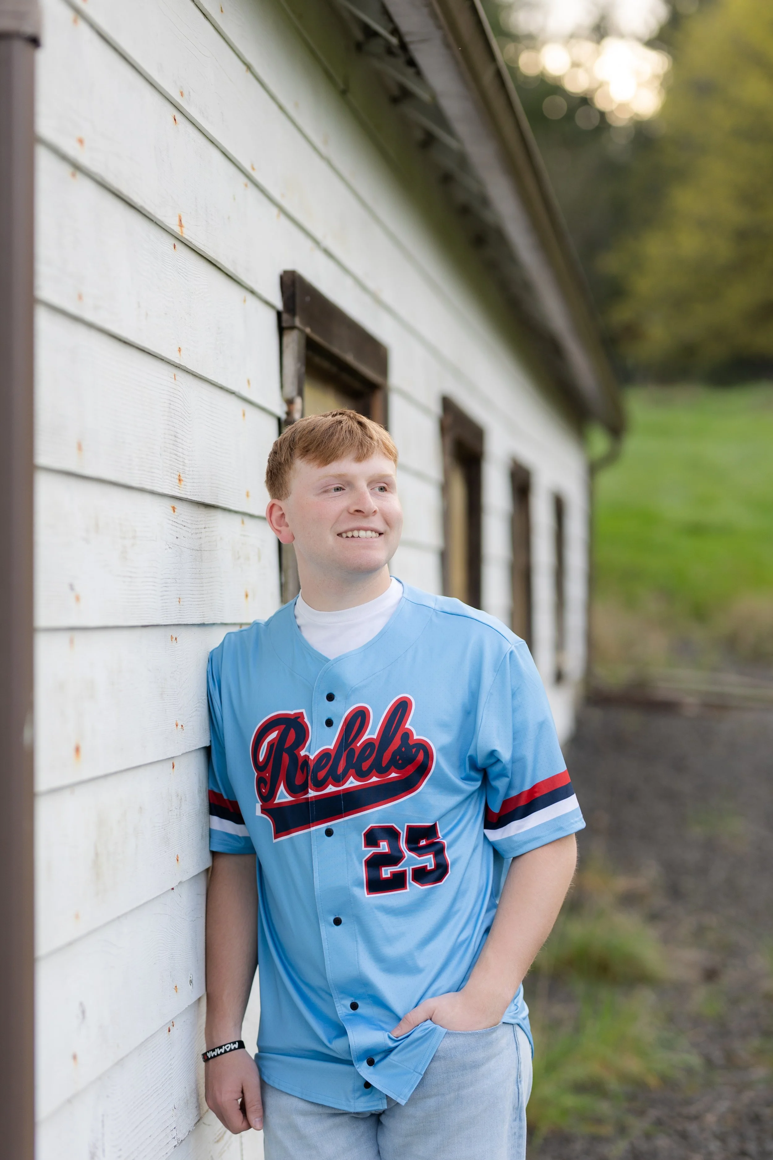 Bremerton senior picture taken in the Rebels baseball jersey in Washington