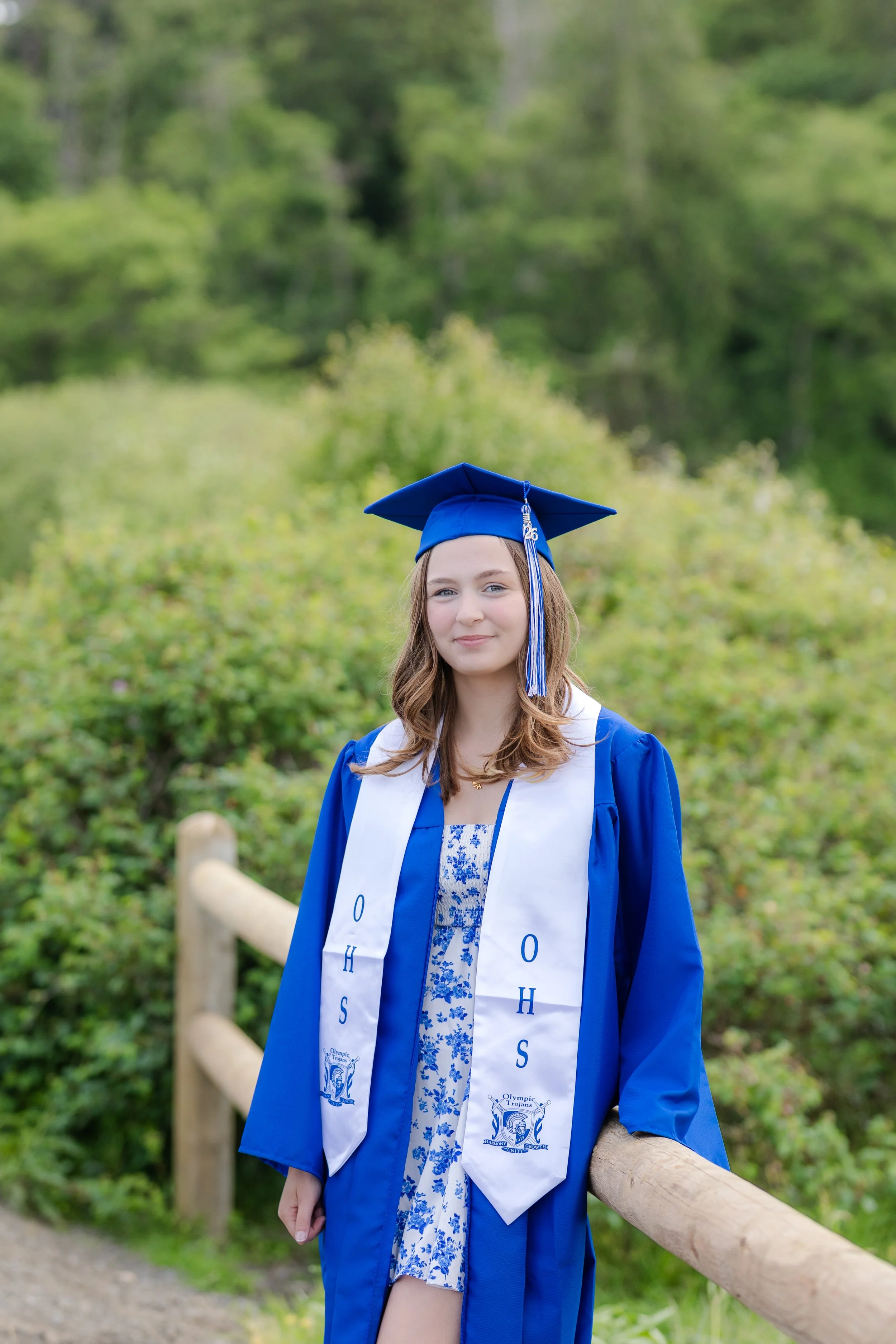 Olympic High School graduation picture in cap and gown in Kitsap County
