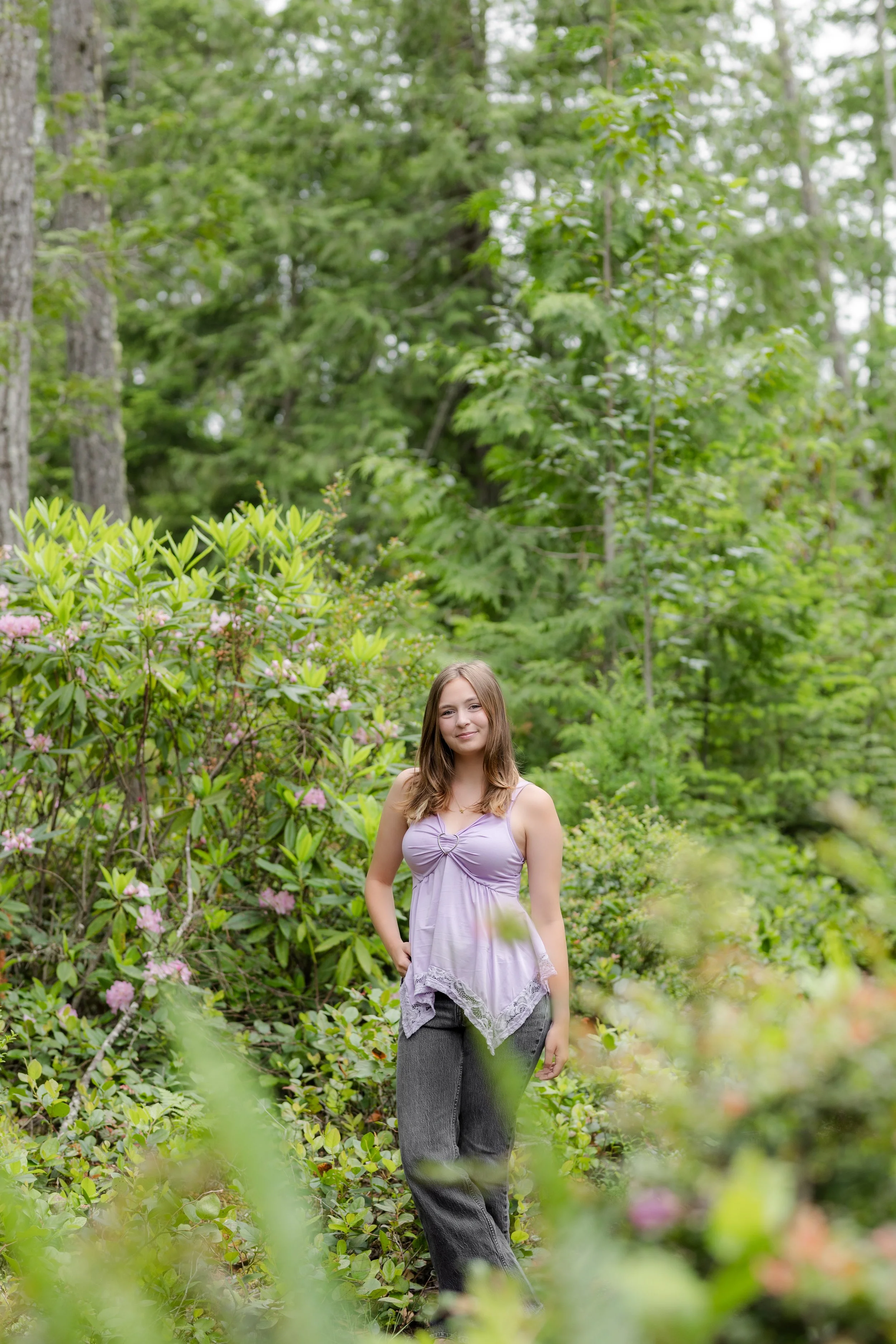 Senior photo of a girl taken in a forest in Silverdale, WA