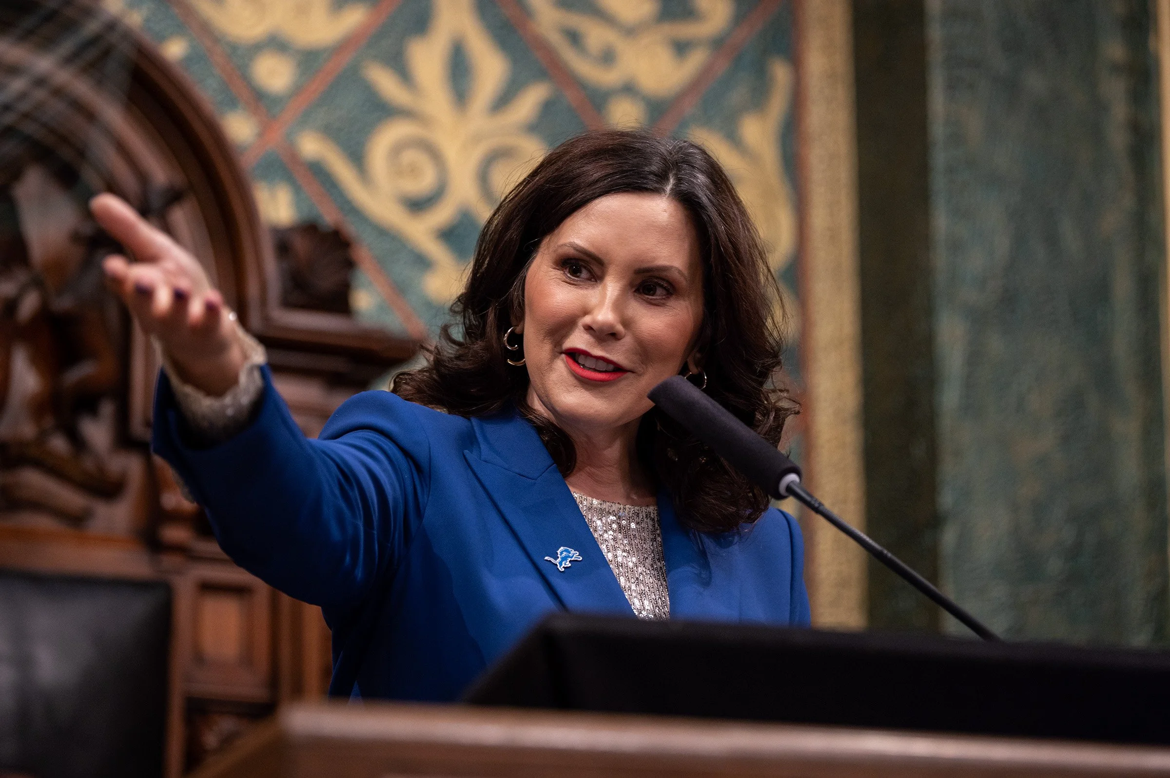 Michigan Governor Gretchen Whitmer speaking at the 2024 State of the State address. Sydney Hastings-Wilkins/The Michigan Daily