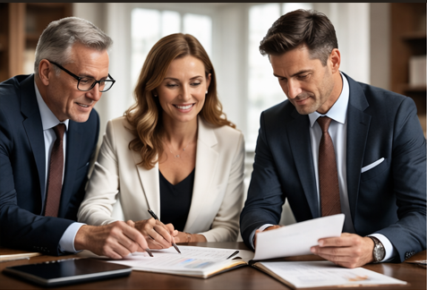 Close-up of a person's hand holding a white marker, pointing at documents on a table, with a person in a dark jacket in the background. Bright sunlight streams from a window.