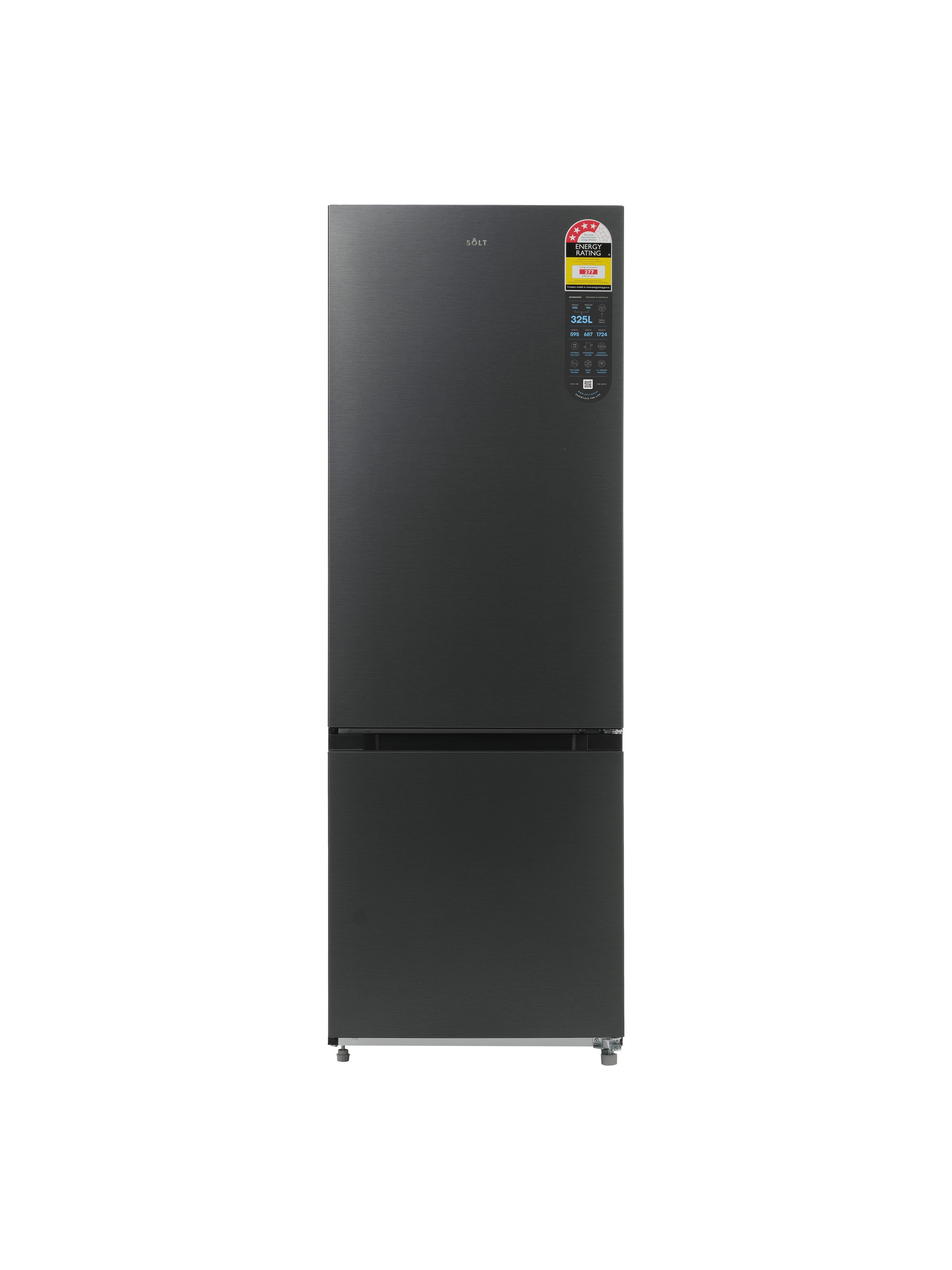 325L Bottom Mount Fridge, Dark Silver
