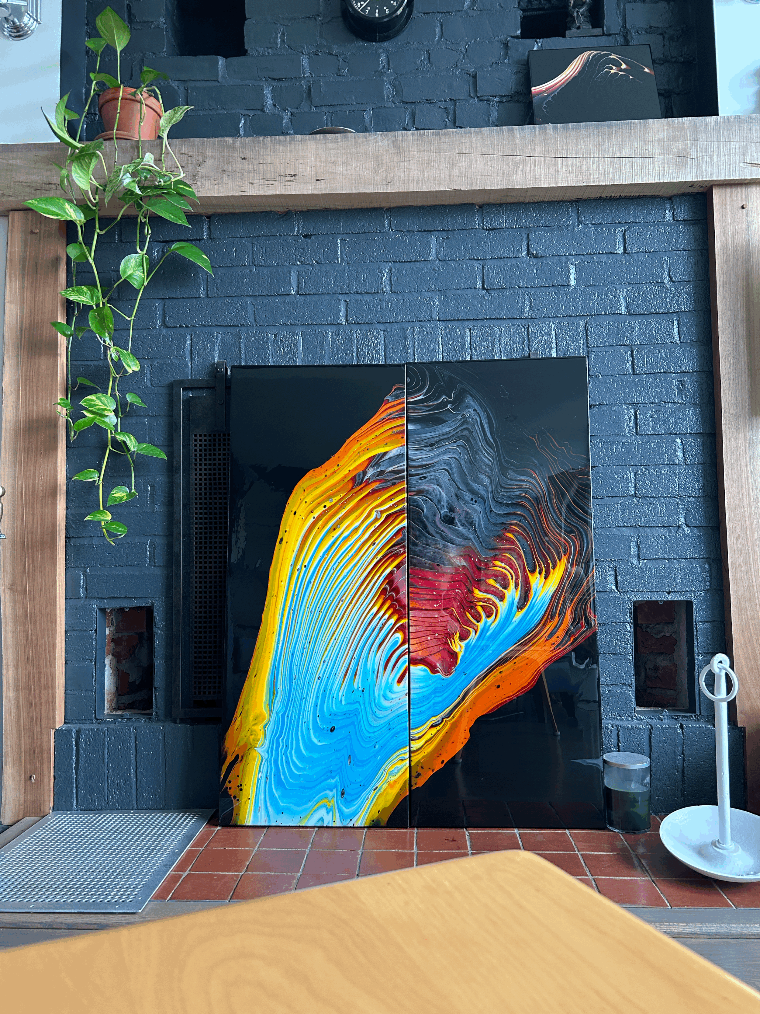 Acrylic and resin on canvas 16 × 40 inches (two)