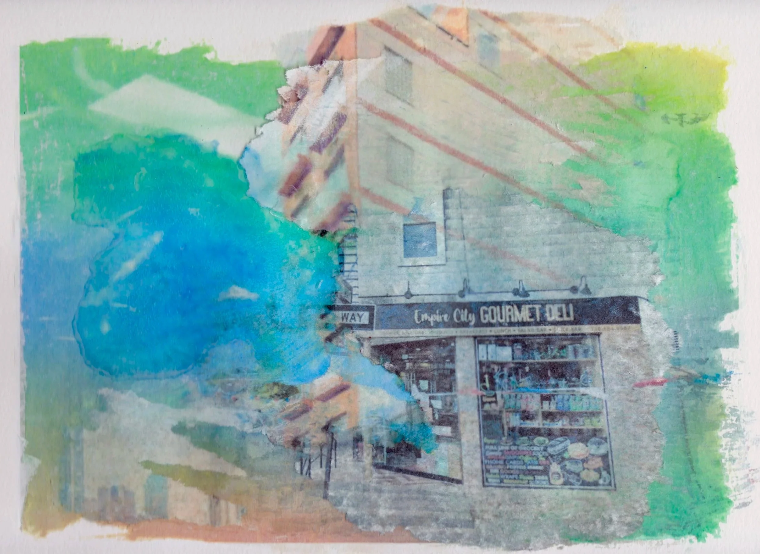 Queens, New York, cityscape mixed-media artwork