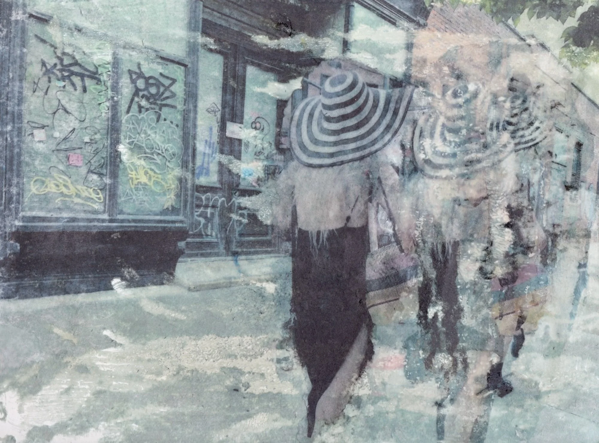 Brooklyn, New York, cityscape mixed-media artwork