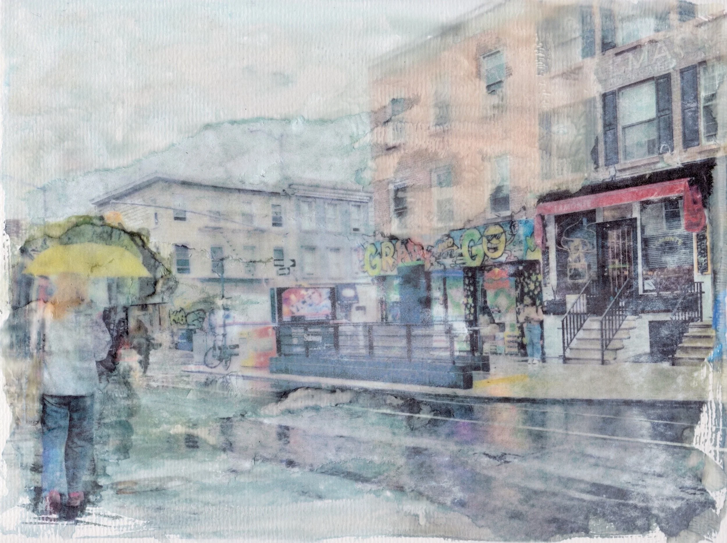 Brooklyn, New York, cityscape mixed-media artwork