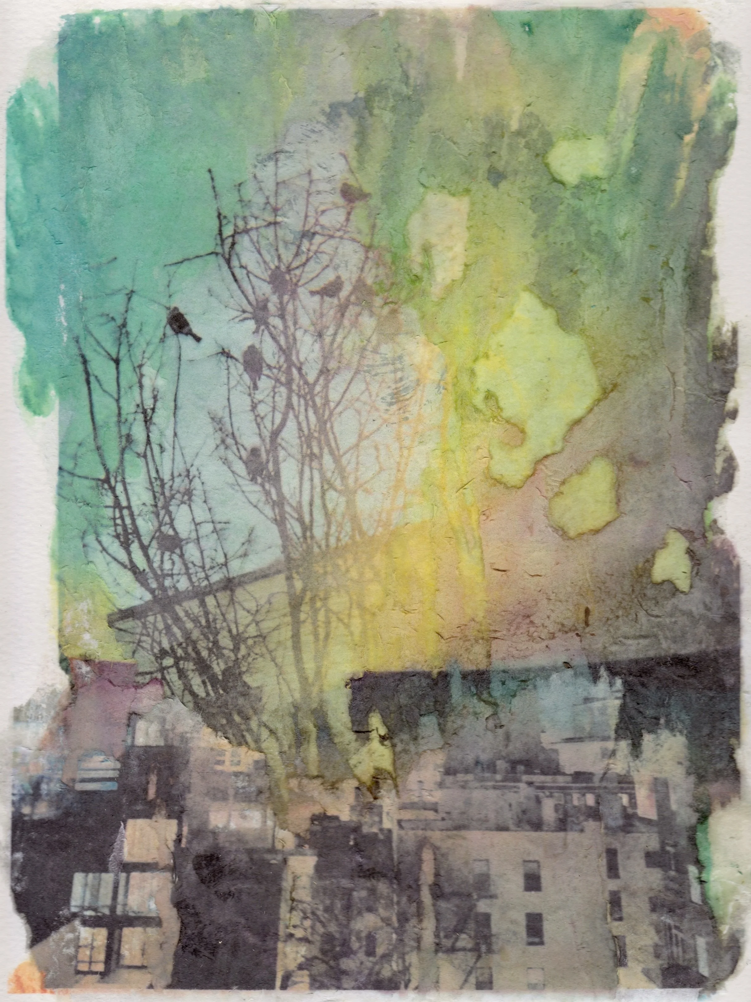 Queens, New York, cityscape mixed-media artwork