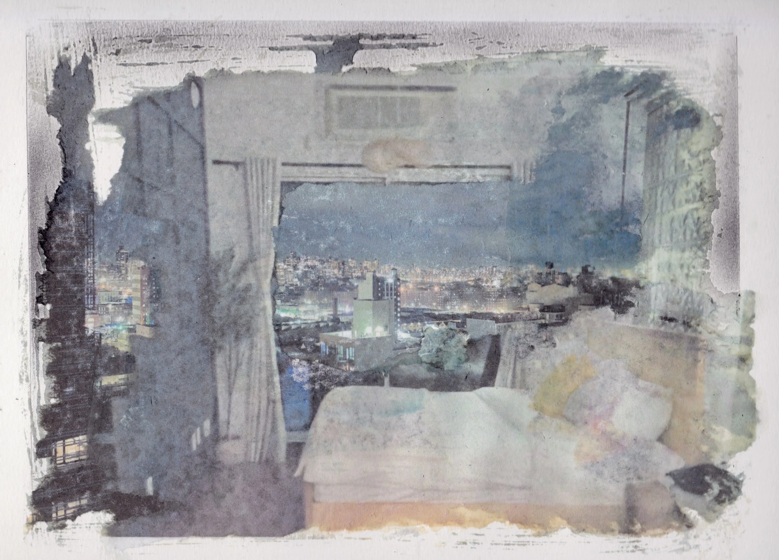 Queens, New York, cityscape mixed-media artwork