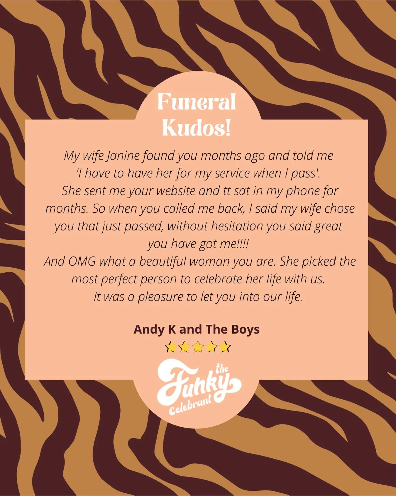 Andy&rsquo;s wife did some funeral-shopping before she left this mortal coil and it made things so much easier for her family. 

Instead of finding themselves drowning in chaos and indecision, they were instead, able to sit with their grief and honou