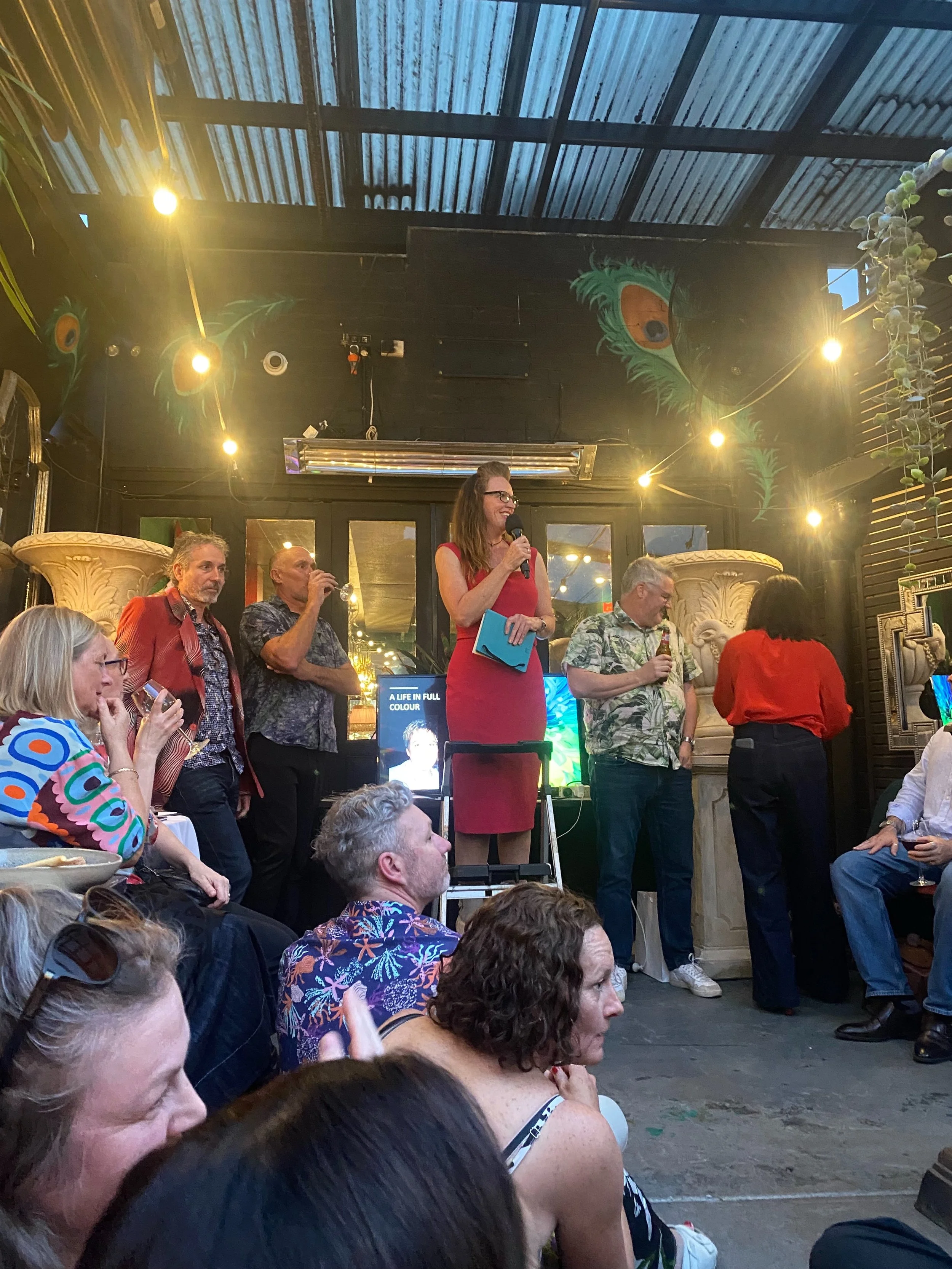 Bec&rsquo;s send-off was such a cracking party... 
I had to stand on a ladder to be seen. 

We also had two blokes hold up the TV for the slideshow. 

Dress code was colourful and the laughter definitely out-weighed the tears... not that it&rsquo;s a
