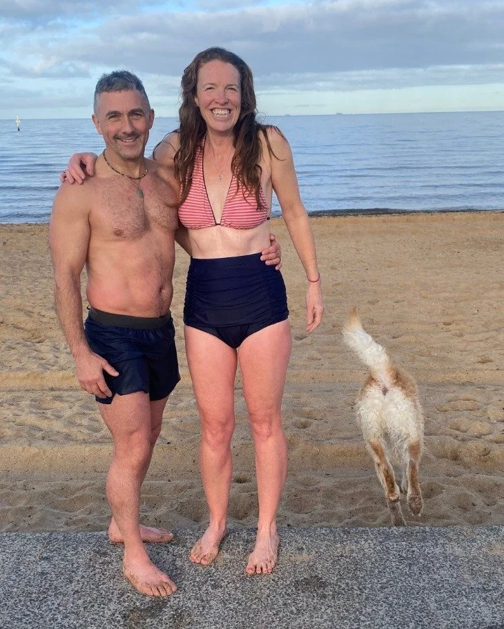 Cold dips and hot friends... is there anything more a middle-aged gal could ask for?

Lucky wanted nothing to do with our post-swim extra-pink photoshoot but we refused to take offence.

I'm always trying to convince Brett he should marry me. 
I mean