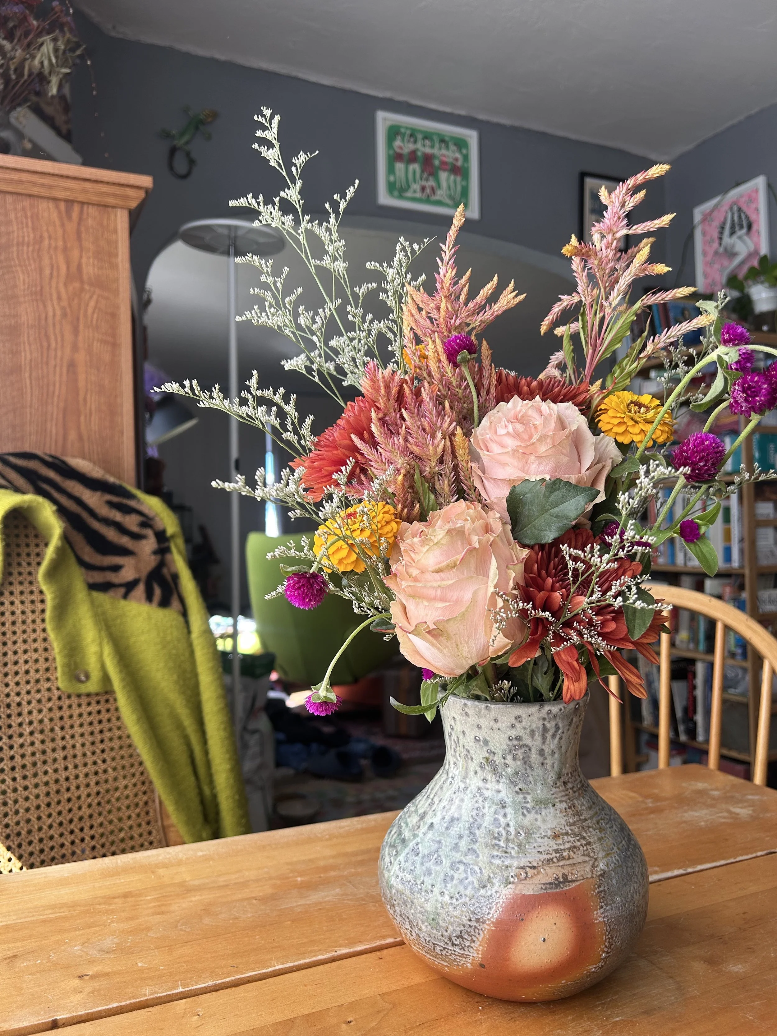 Soda Fired Vase with Flowers