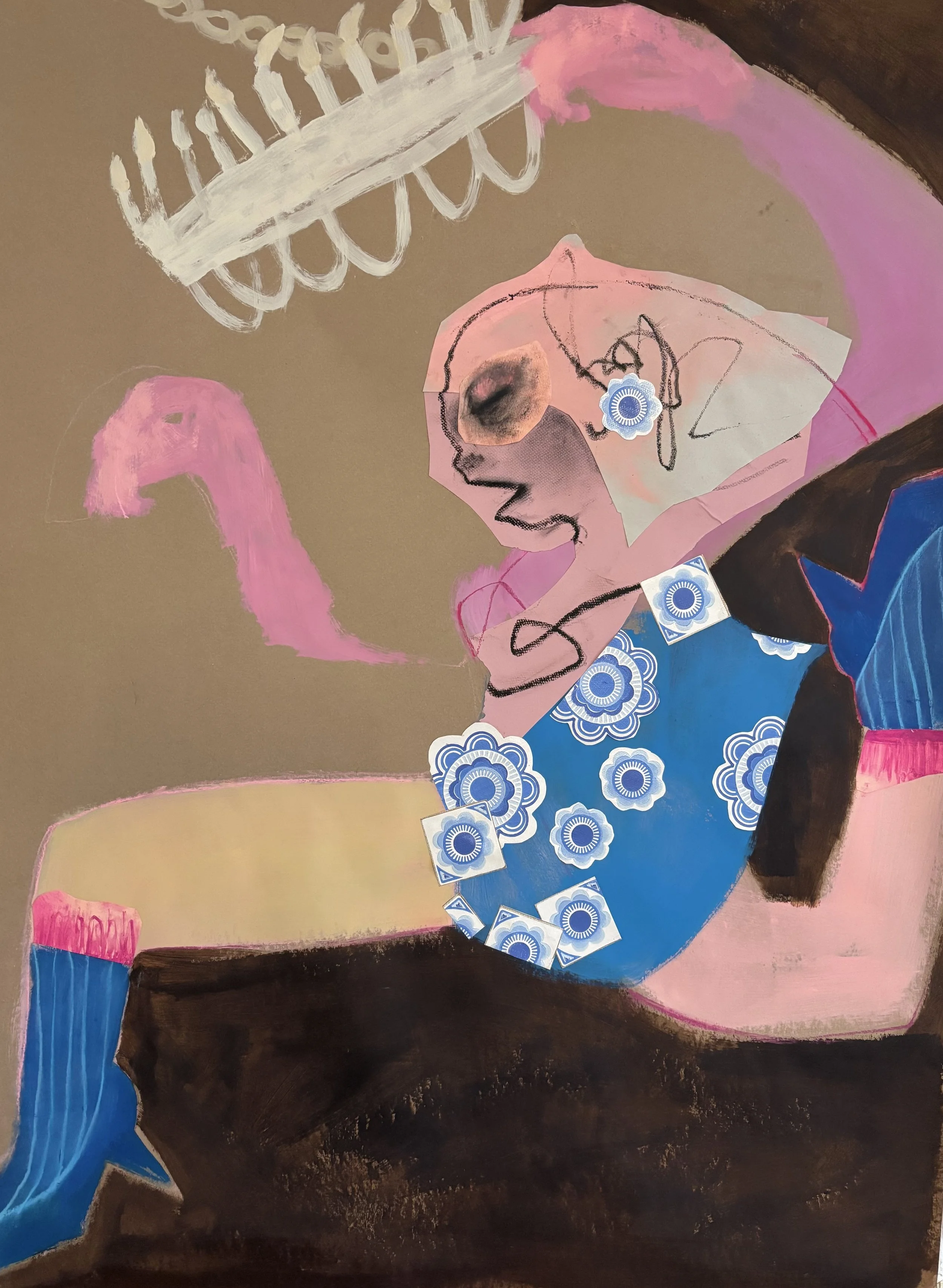  Night Rider 
 120cm x 90cm, acrylic, collage and oil bar on paper 
 2025
 