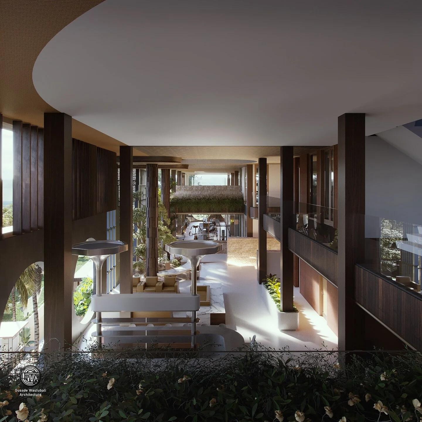 “Architecturally harmonizing with Singaraja’s tropical essence, our yoga retreat lobby in Bali is a masterpiece of design - where the fluidity of space converges with a stylish bar at the waiting area, all framed by panoramic views of the