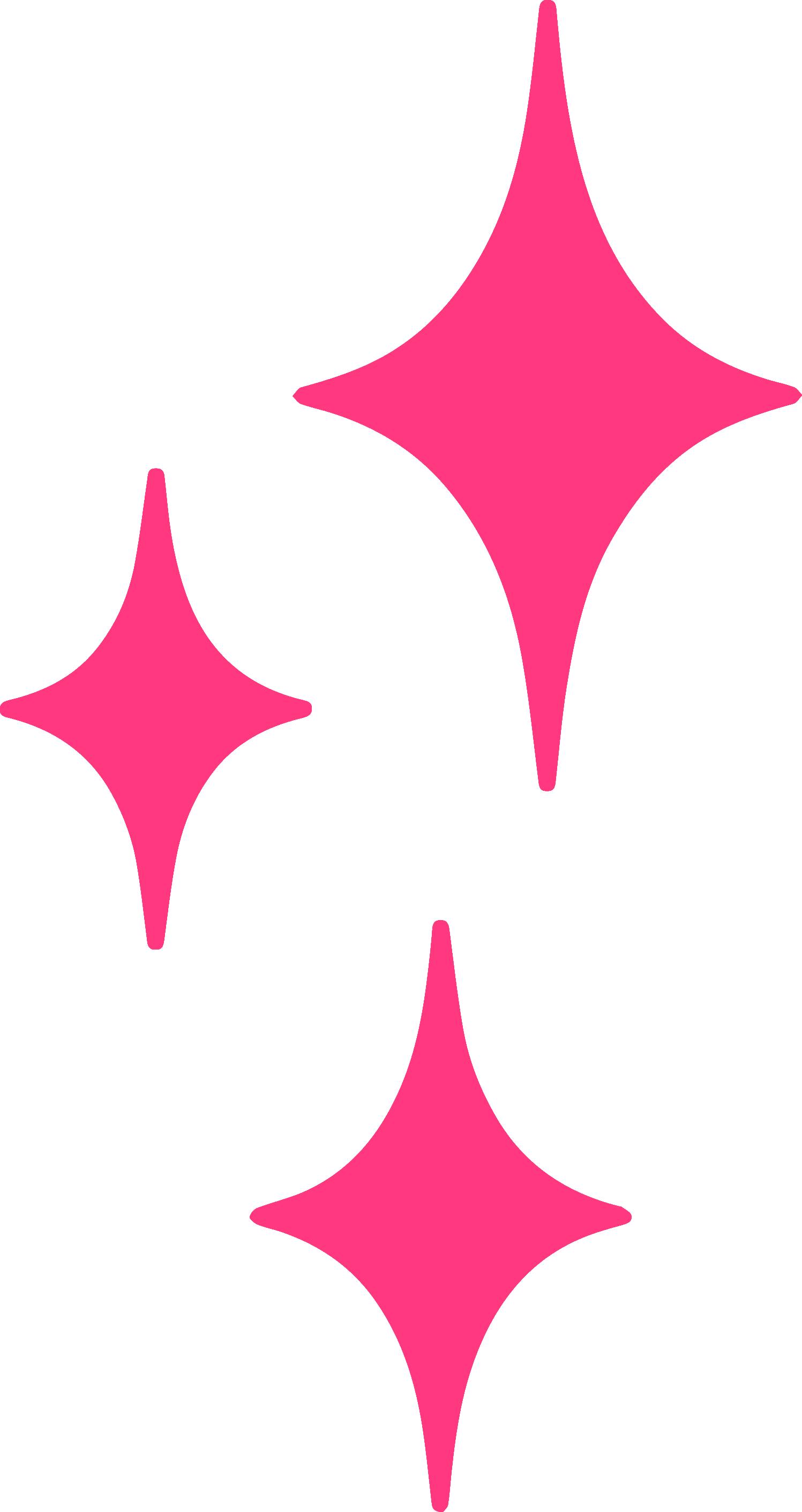 Three pink sparkling star shapes on a black background.
