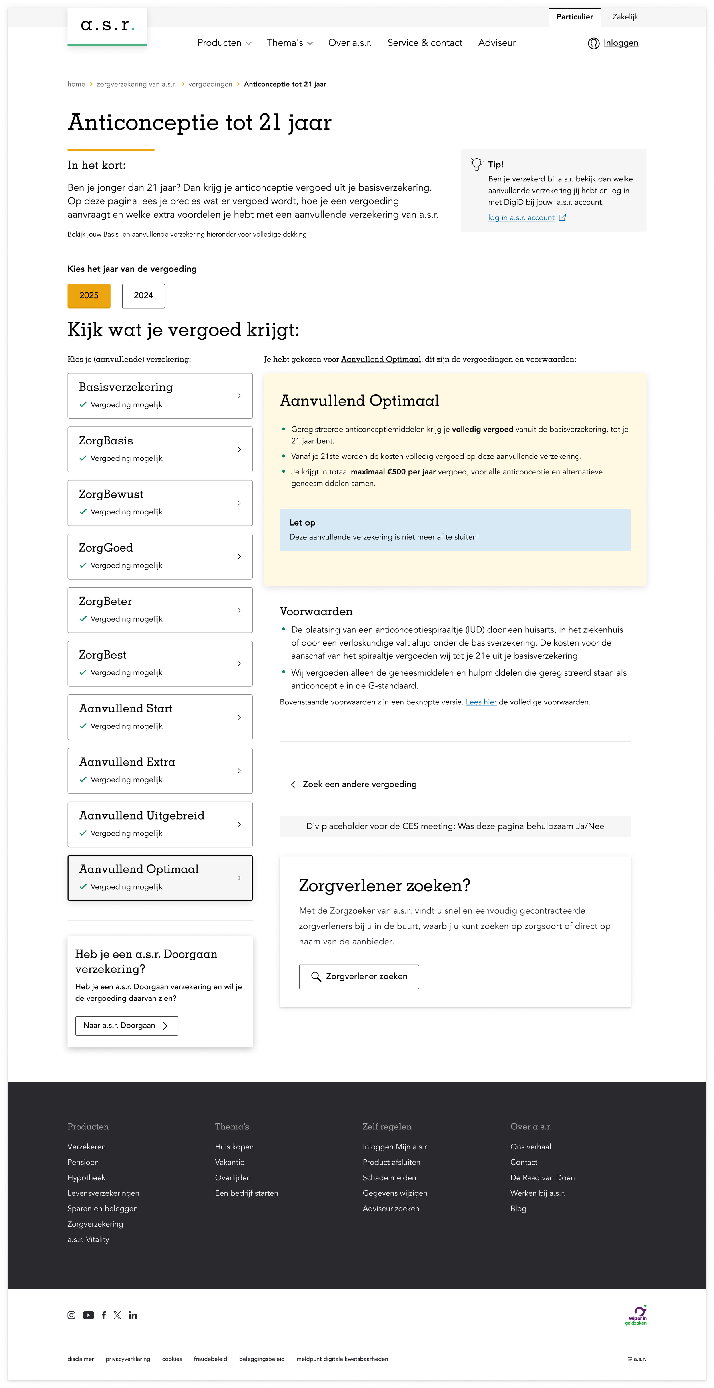 Part of a screen design of the Vergoedingen Vinder of a.s.r.