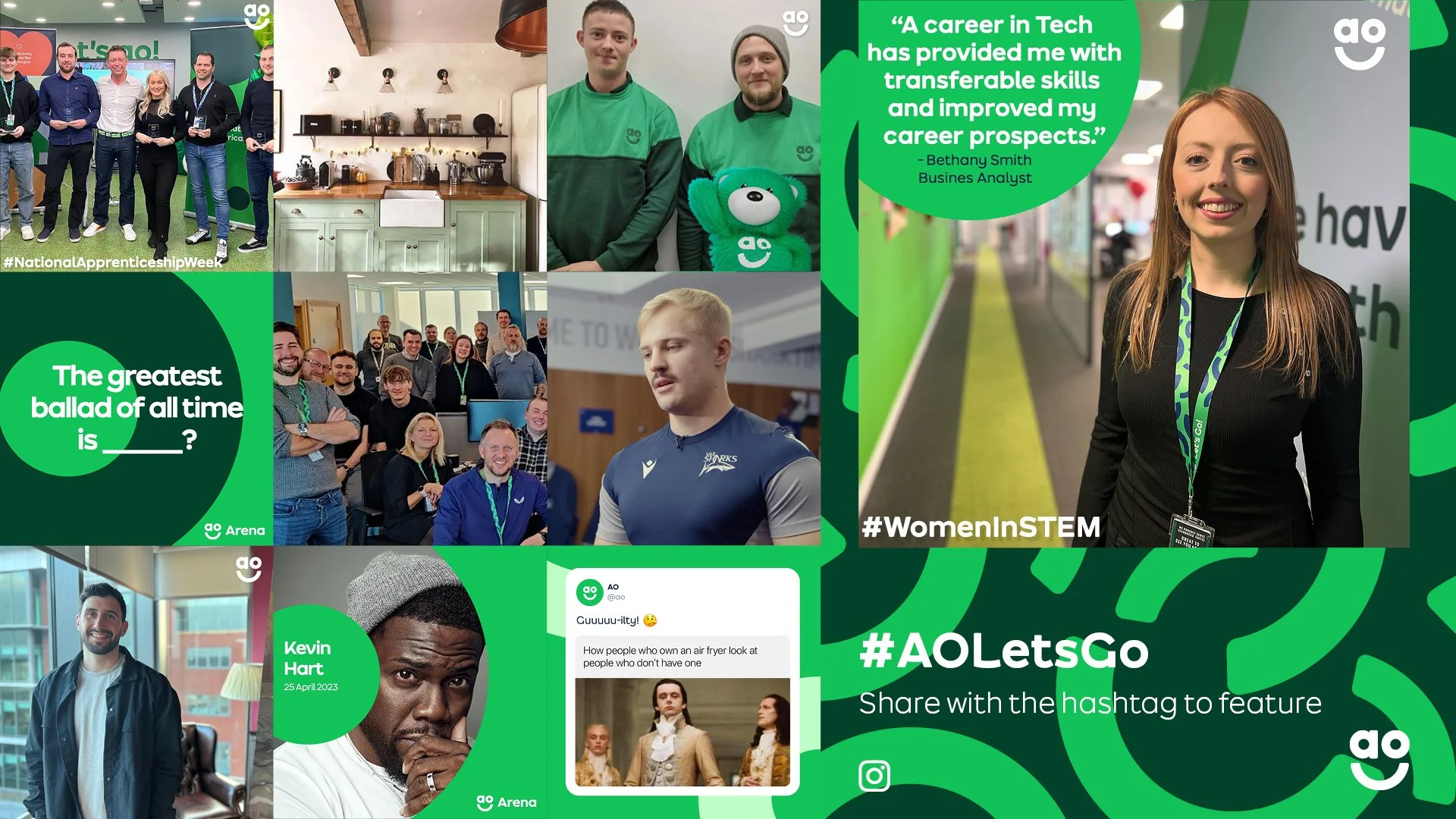 Social Media wall concept displaying AO.com's social channels