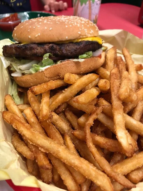 kid's burger and fries at Michael's Charcoal Grill