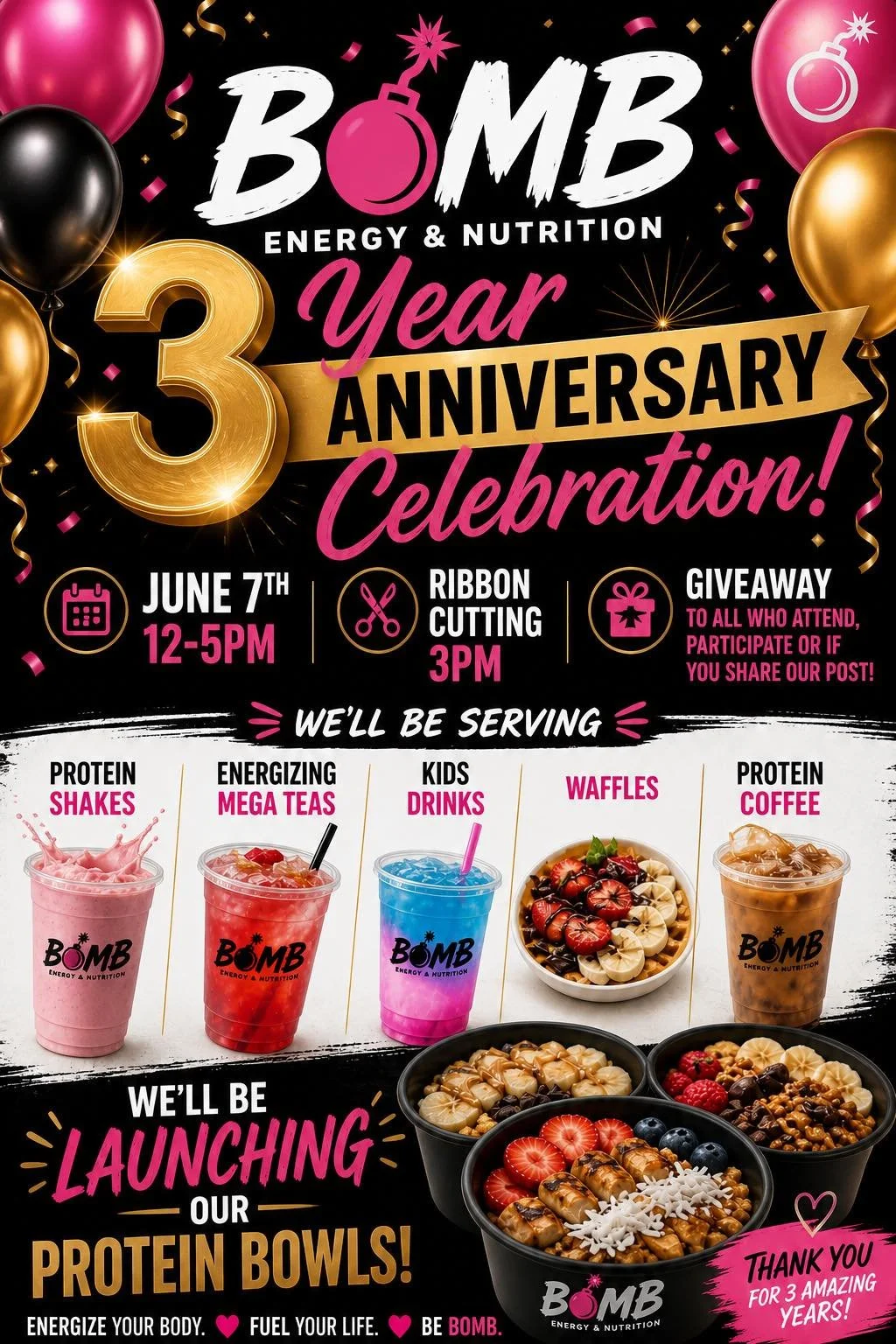 Bomb Energy & Nutrition is celebrating 3rd year anniversary