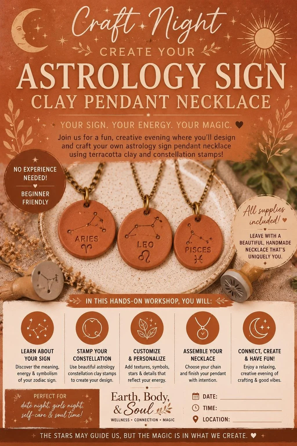Craft Night: Create Your Astrology Sign Clay Pendant Necklace