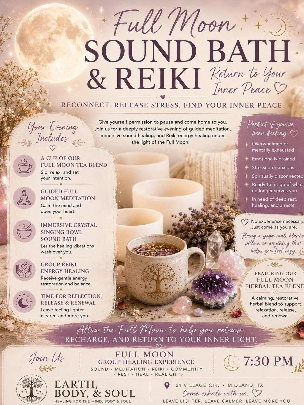 🌕 Full Moon Sound Bath & Reiki: Return to Your Inner Peace 🌿