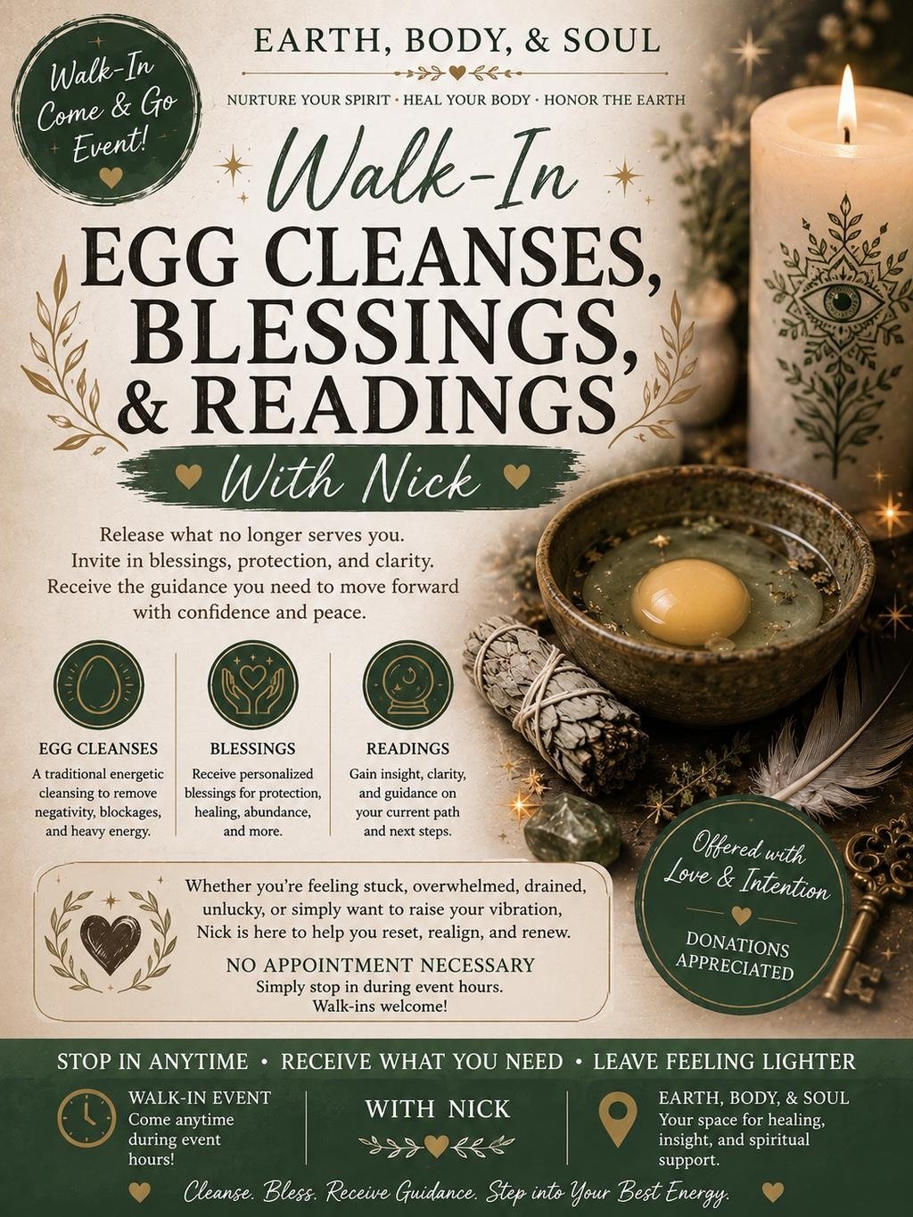 Walk-In Egg Cleanses, Blessings, & Readings