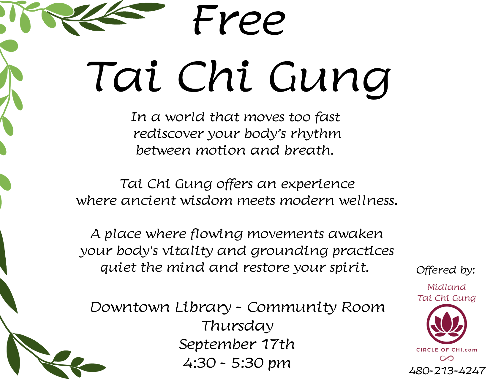 Free Tai Chi Gung Class at Downtown Library