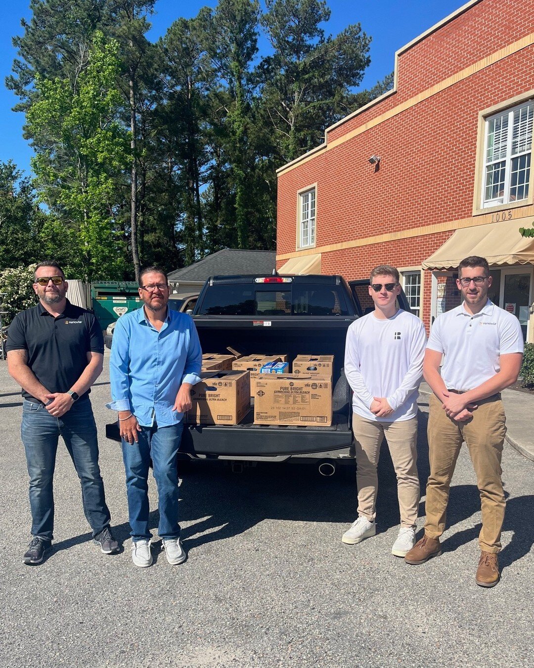 We were almost out of some essential cleaning supplies this morning, but not anymore thanks to Renovia. They brought two truck beds full of bleach and pine-sol to donate. We love to see local businesses step up to meet needs in our community! Thank y